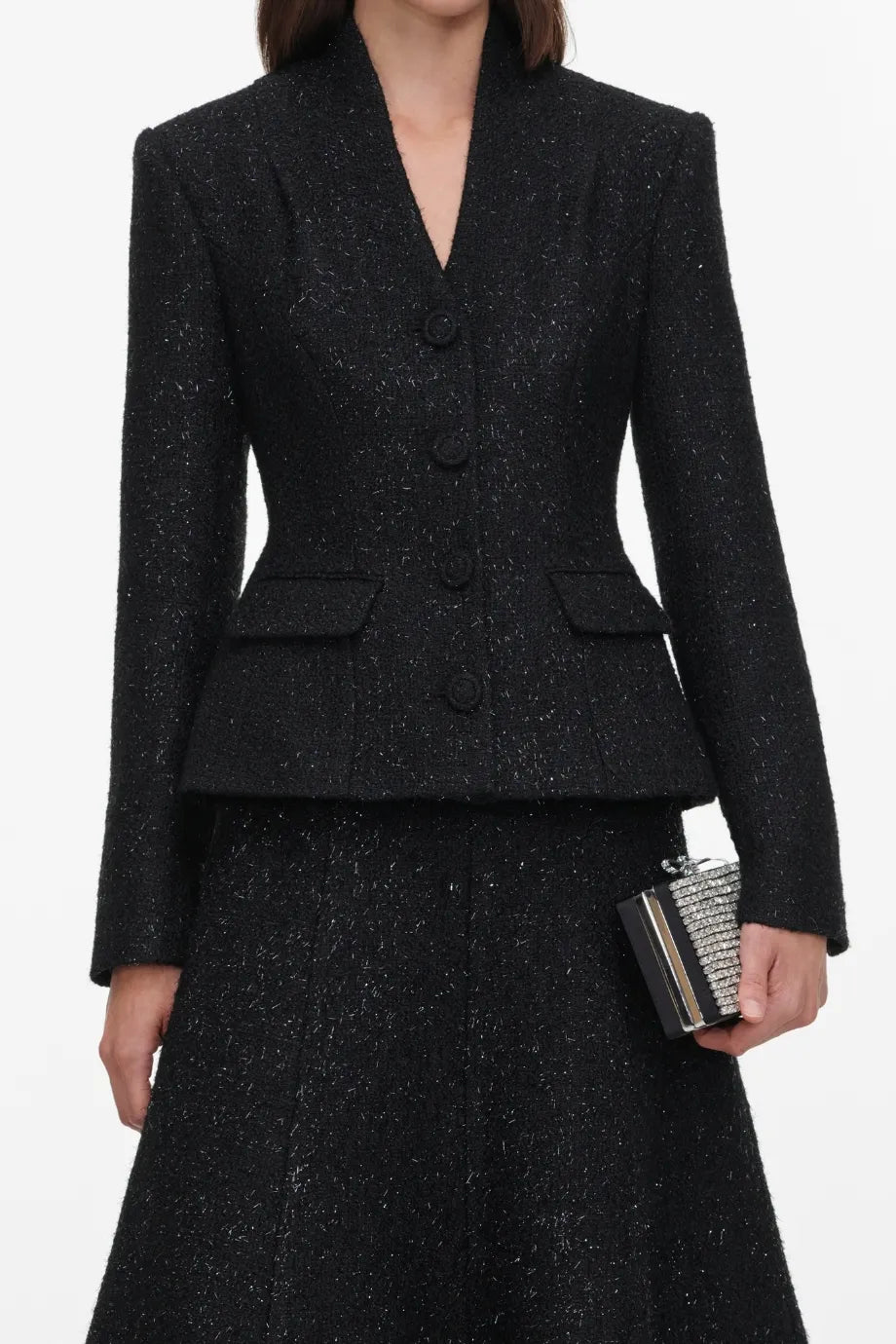 Metallic Boucle Midi Dress in Black