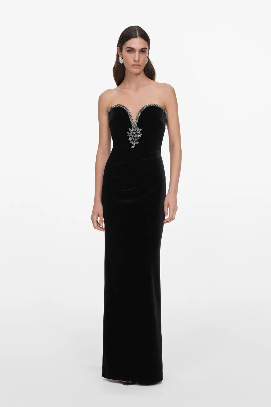 Strapless Velvet Sequins Evening Dress in Black