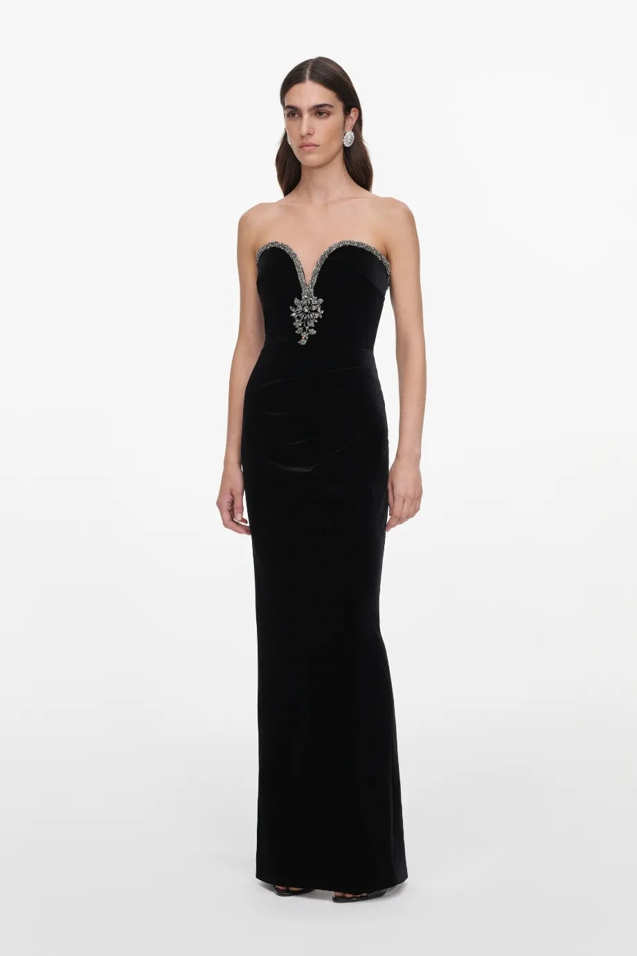 Strapless Velvet Sequins Evening Dress in Black