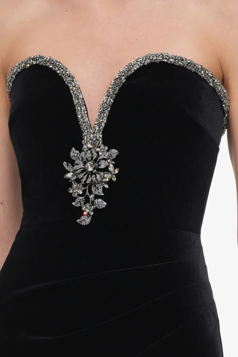 Strapless Velvet Sequins Evening Dress in Black