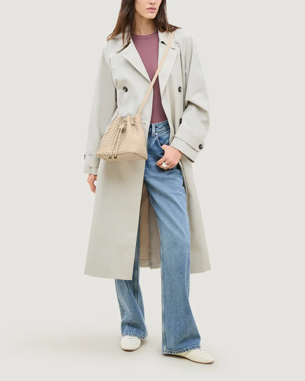 Gramercy Woven Bucket Bag in Beige