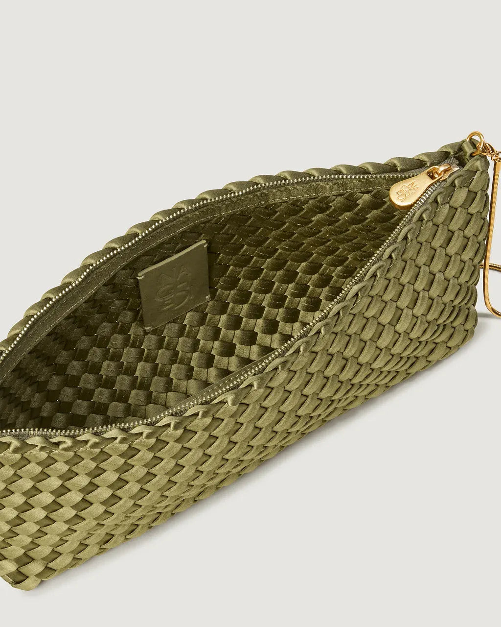 Gala Satin Woven Clutch Bag in Green