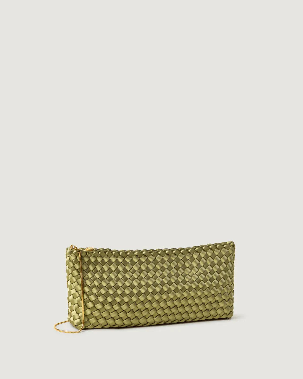 Gala Satin Woven Clutch Bag in Green