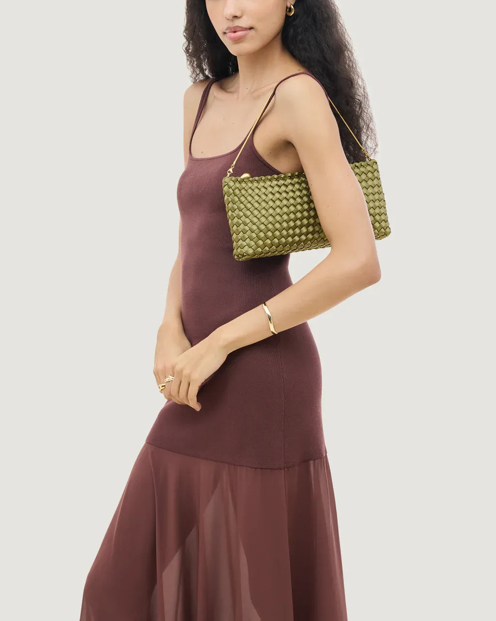 Gala Satin Woven Clutch Bag in Green