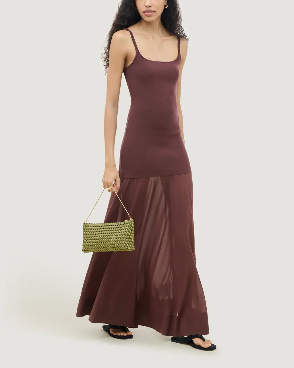 Gala Satin Woven Clutch Bag in Green