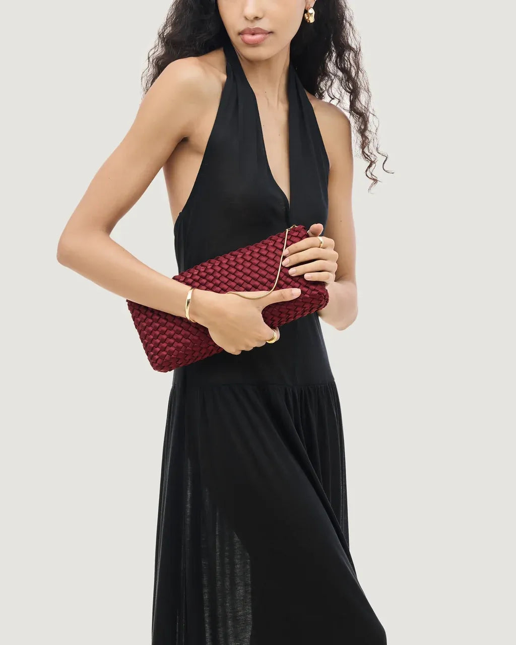 Gala Satin Woven Clutch Bag in Red