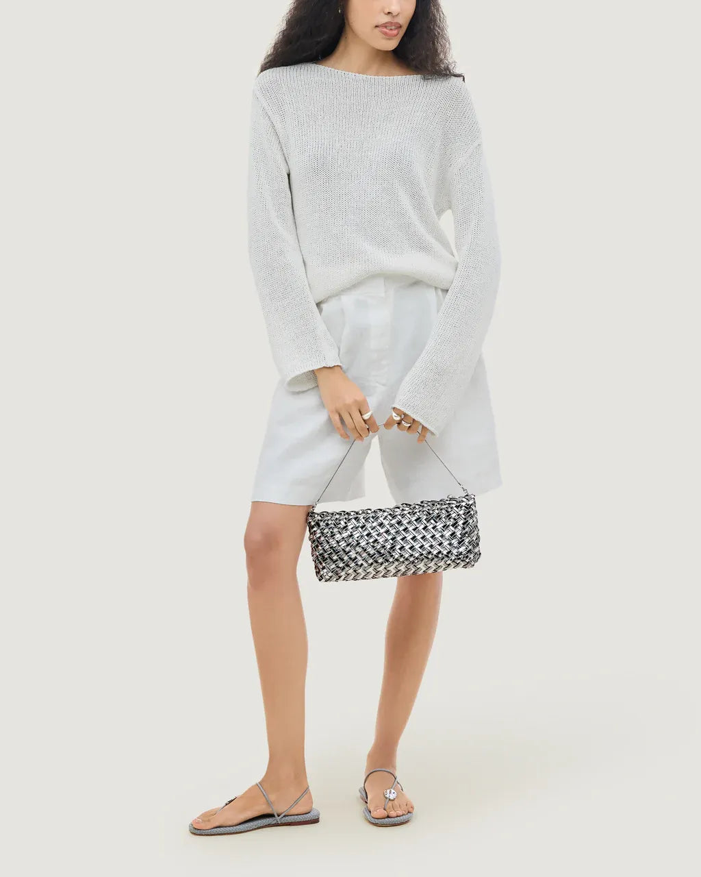 Gala Metallic Woven Clutch Bag in Silver