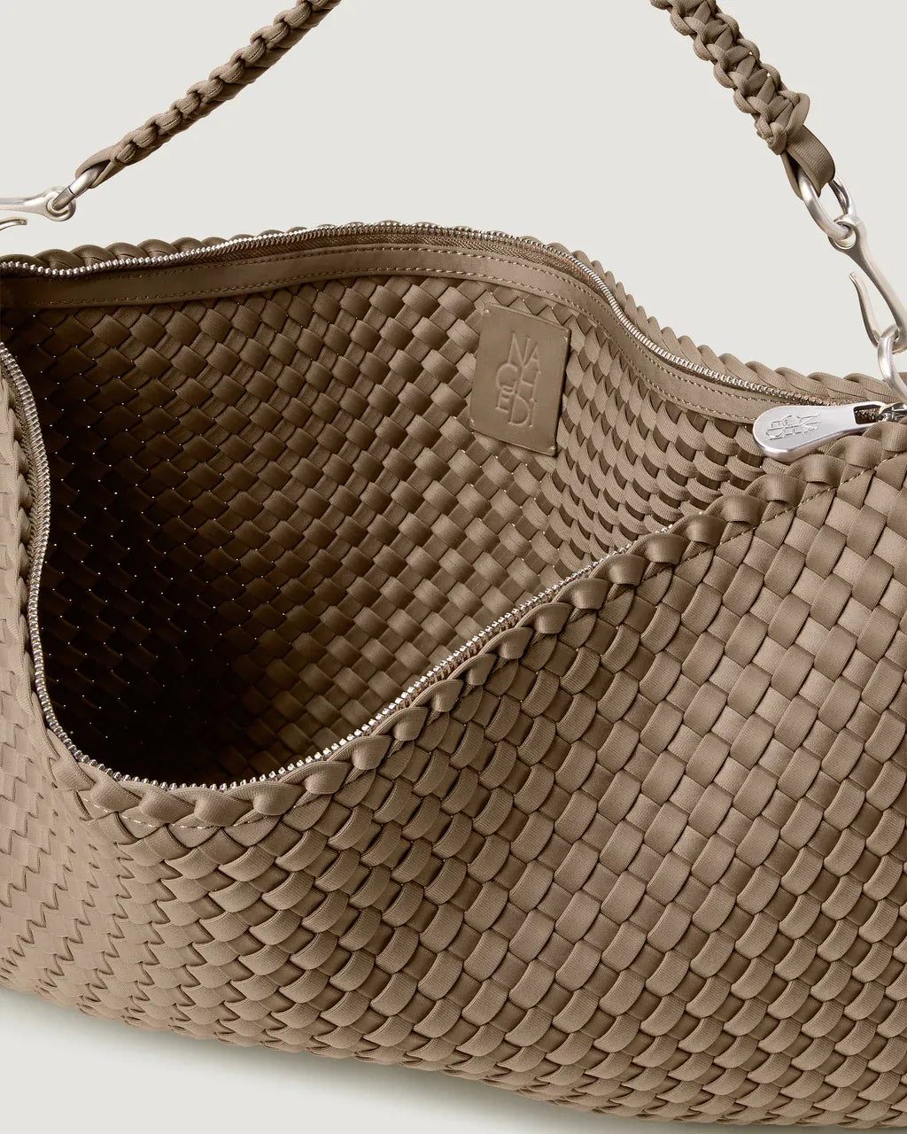 Porto Half Moon Woven Clutch Bag in Brown