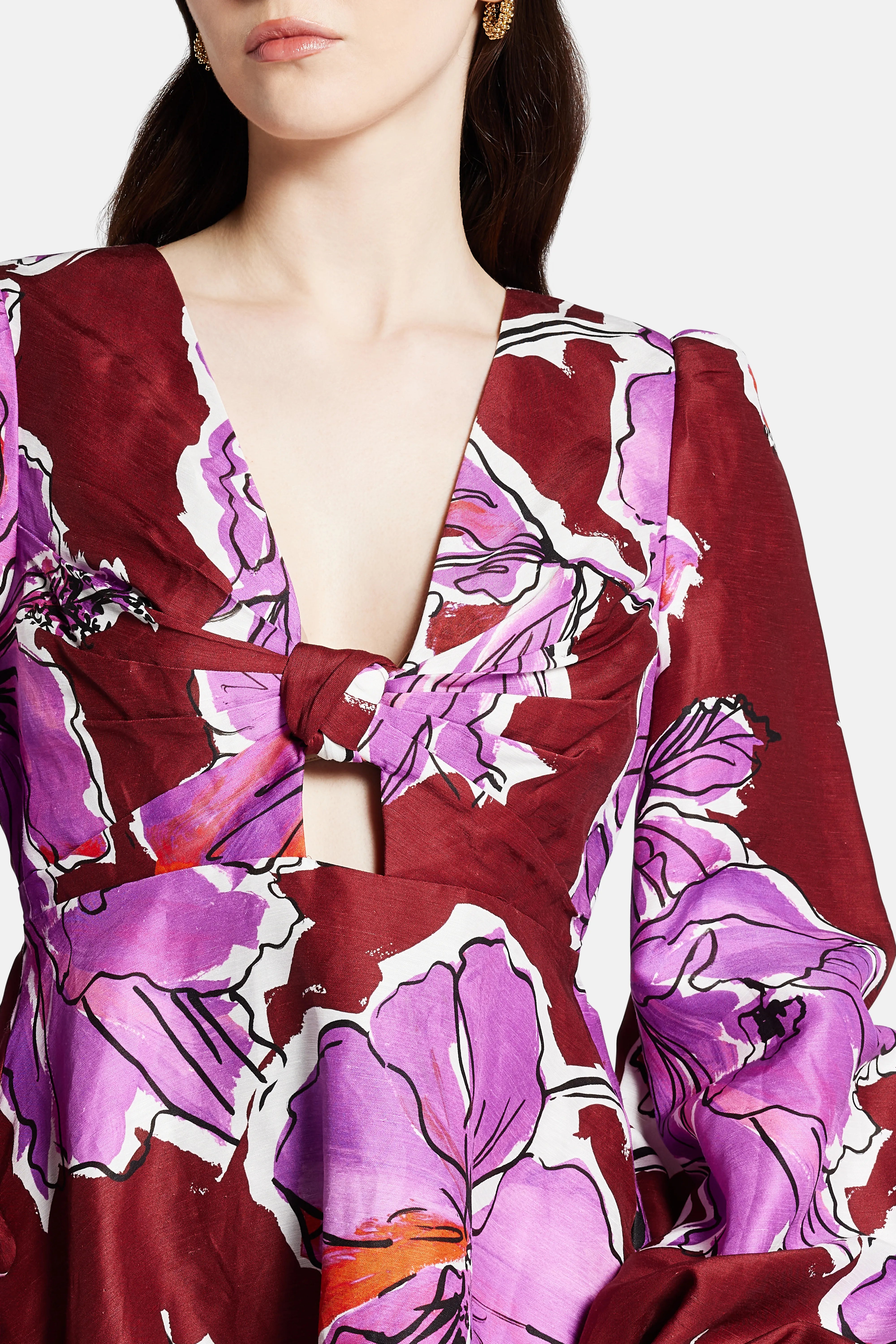 Inflorescence Floral Linen Mini Dress In Pink And Red