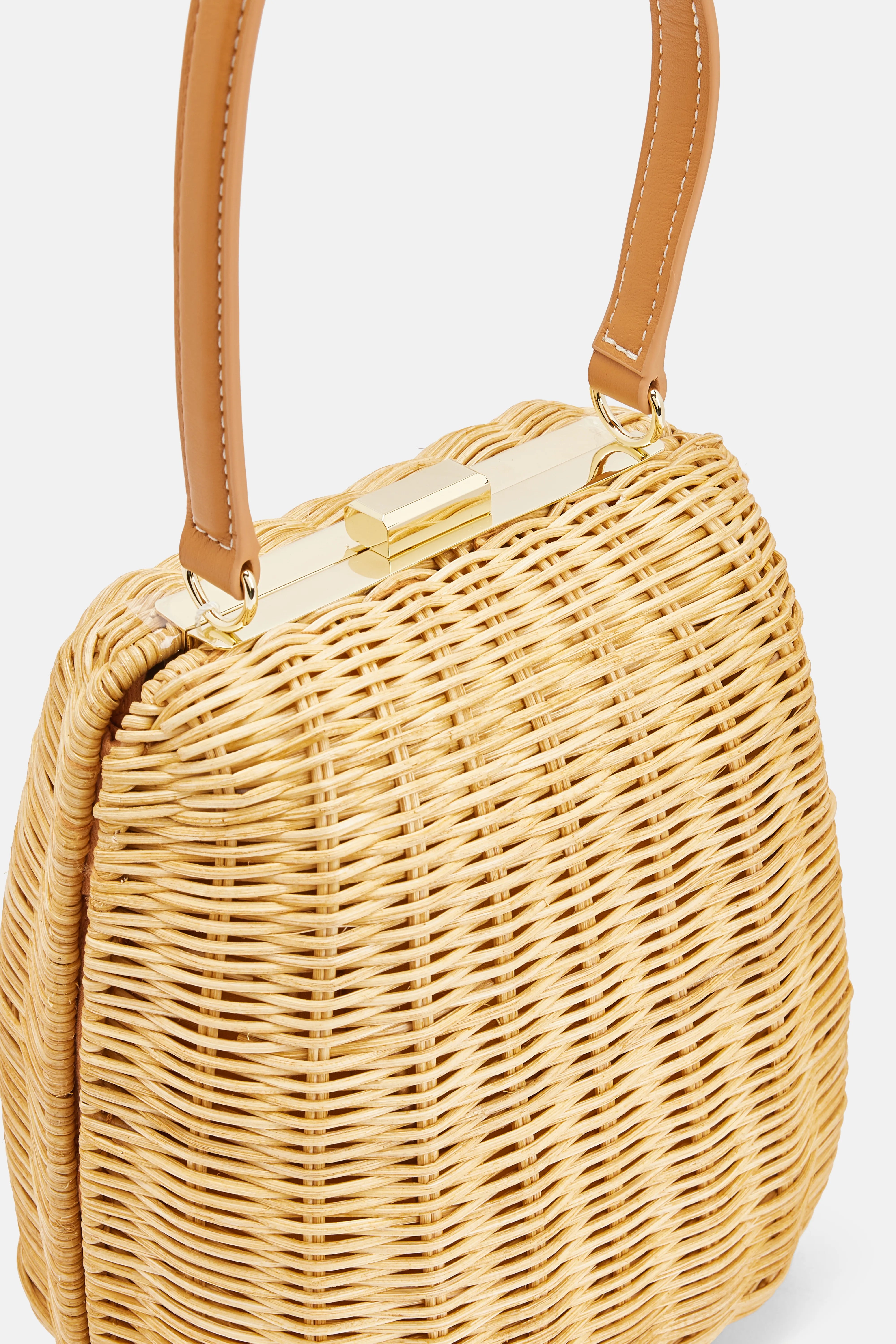 Rattan Top Handle Bag with Keychain in Brown