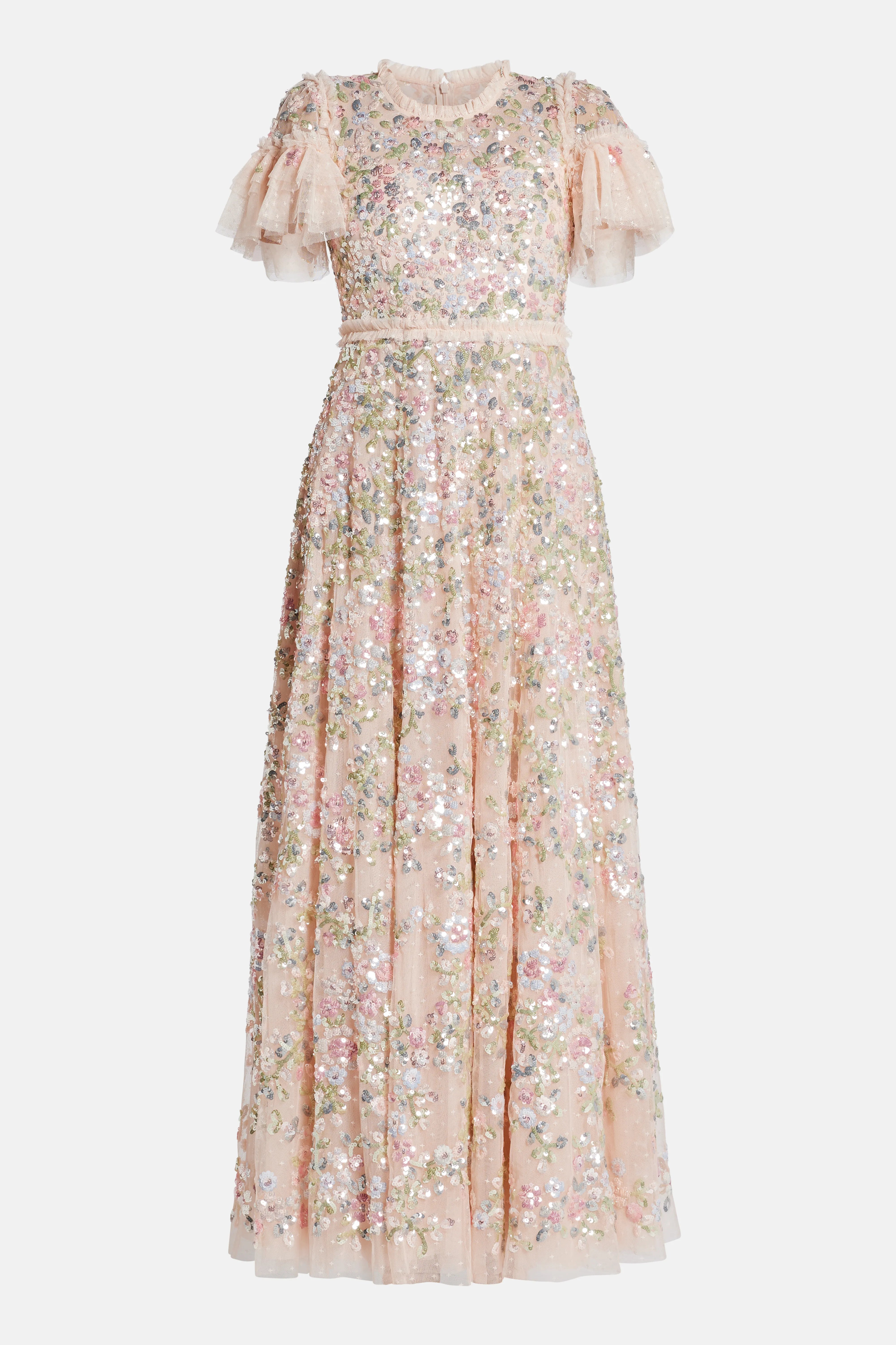Dream Garland Gloss Floral Sequin Maxi Dress in Pink
