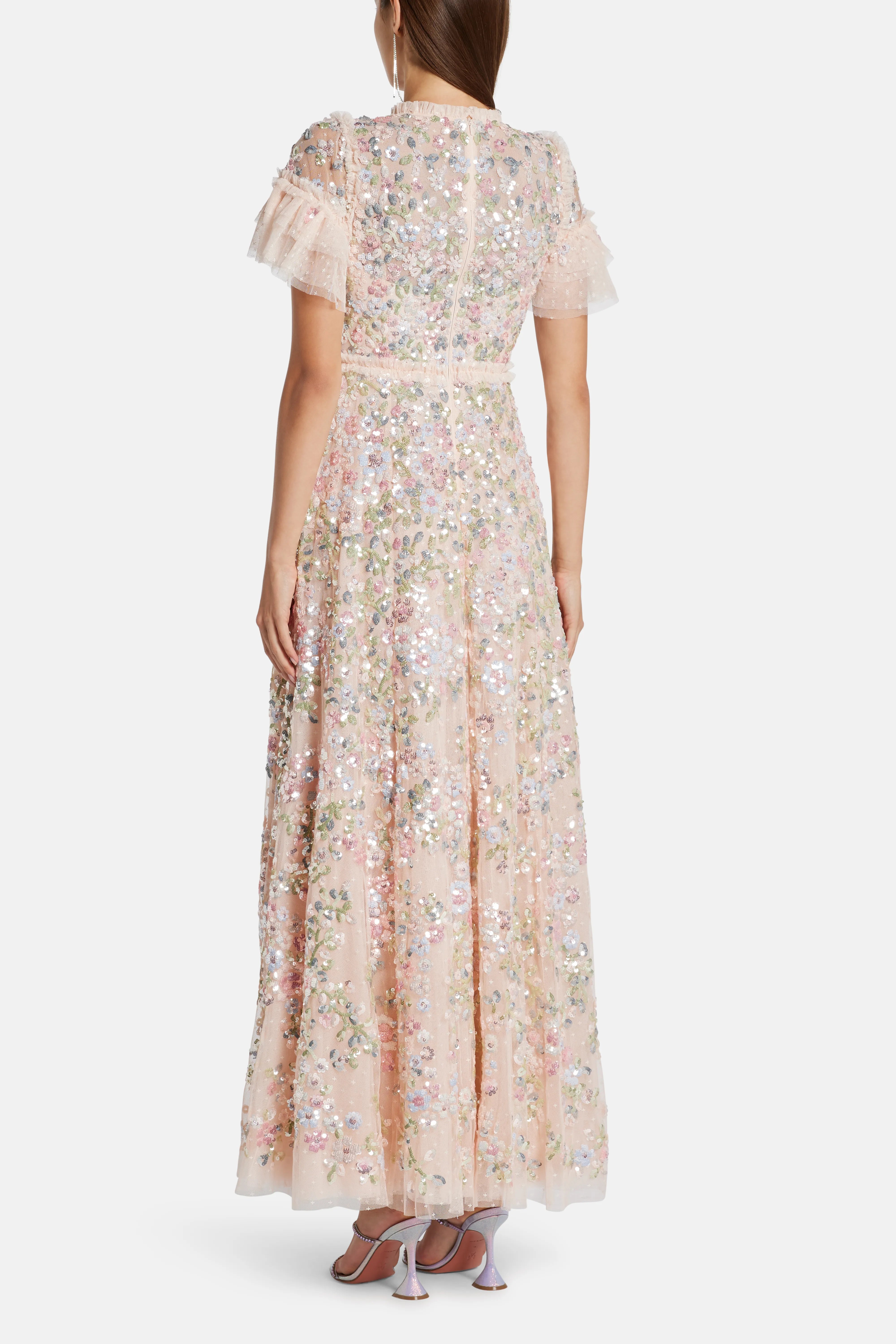 Dream Garland Gloss Floral Sequin Maxi Dress in Pink