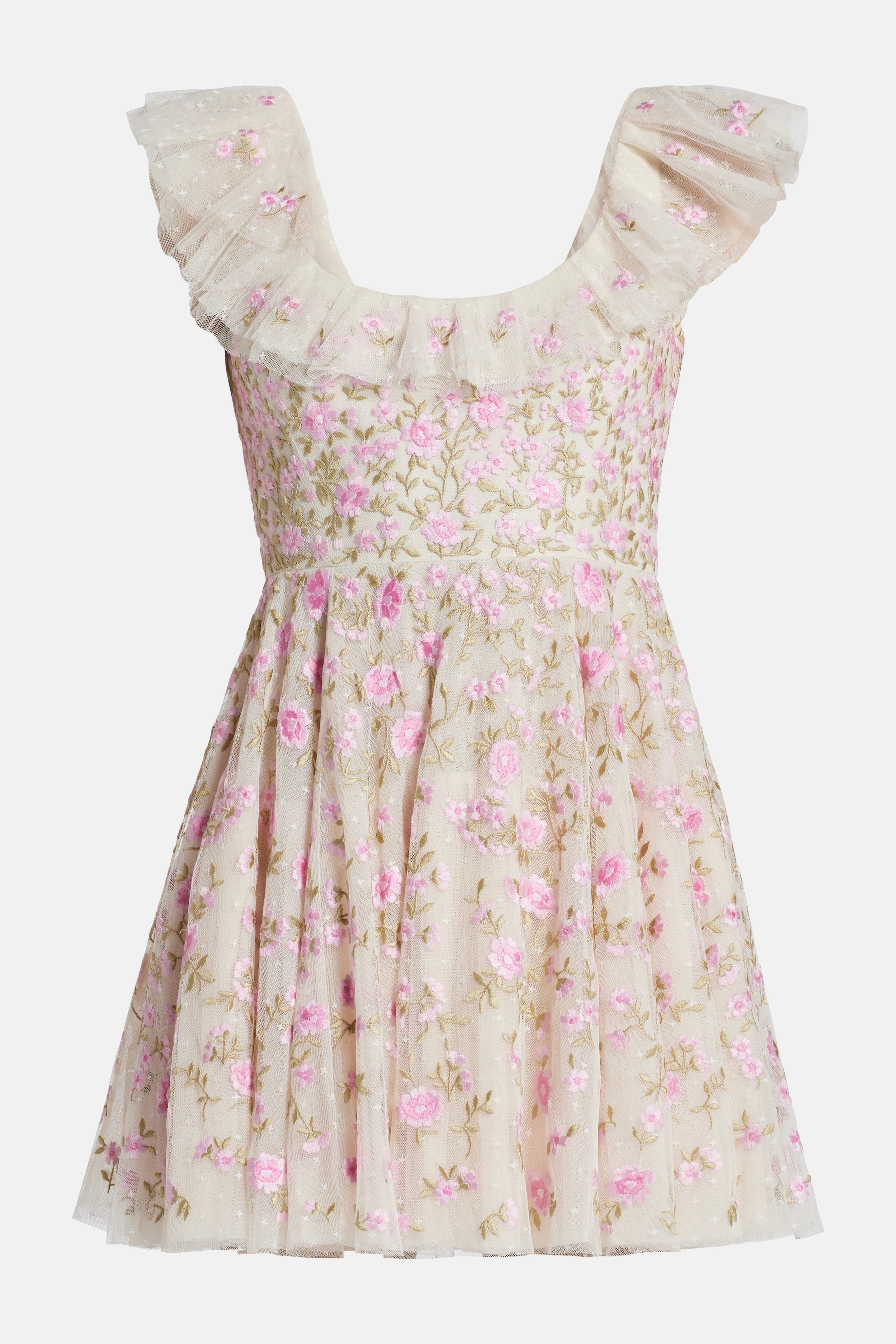 فستان ميني ليا بنقشة الأزهار الصغيرة باللون الزهري
