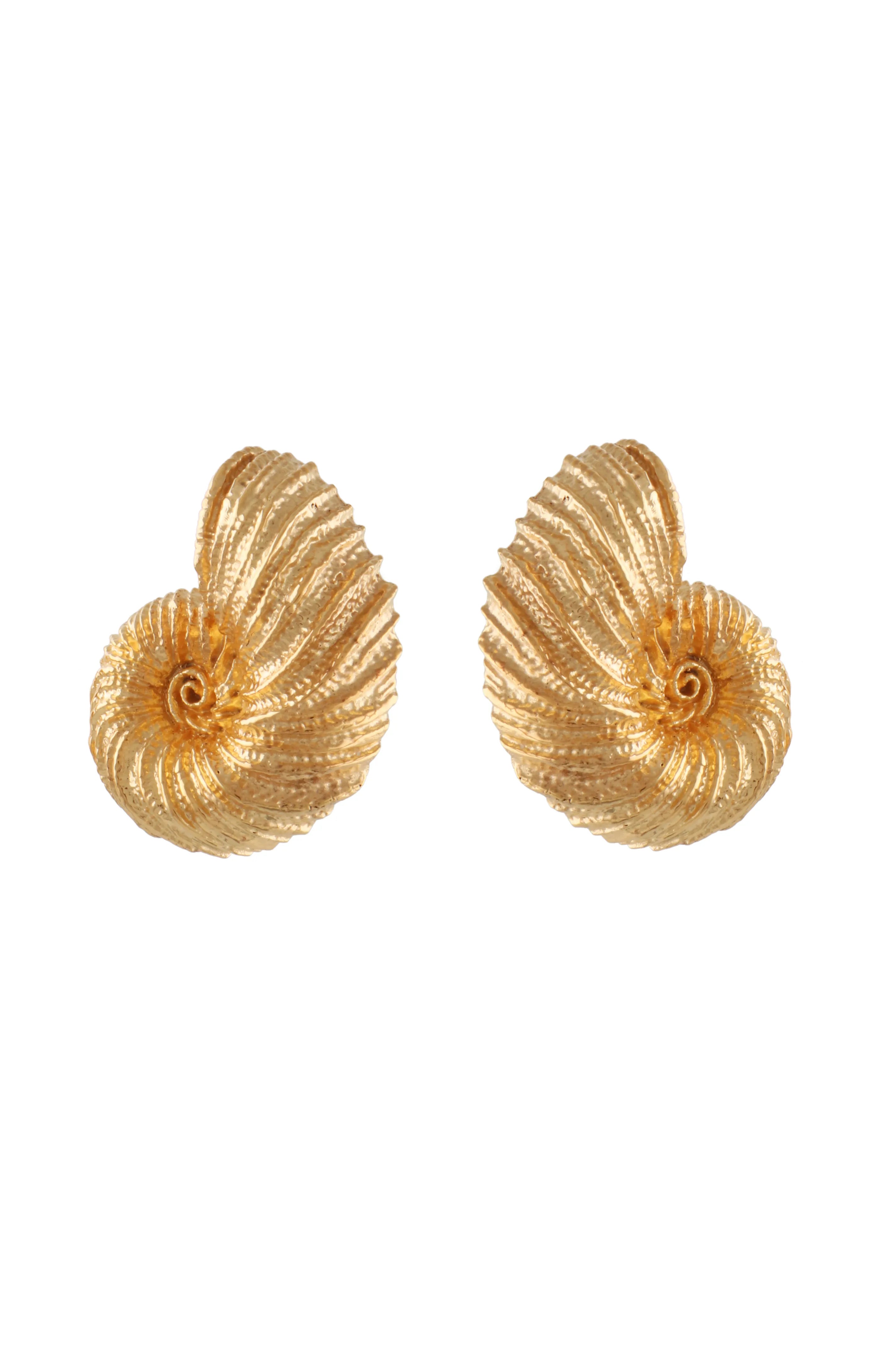 Statement Seashell Stud Earrings in Gold