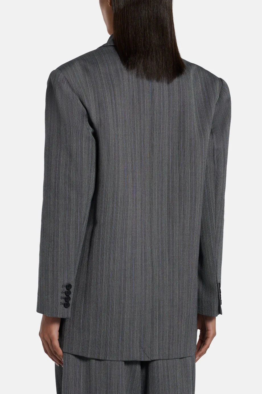 Declan Striped Wool Blazer in Black and Grey