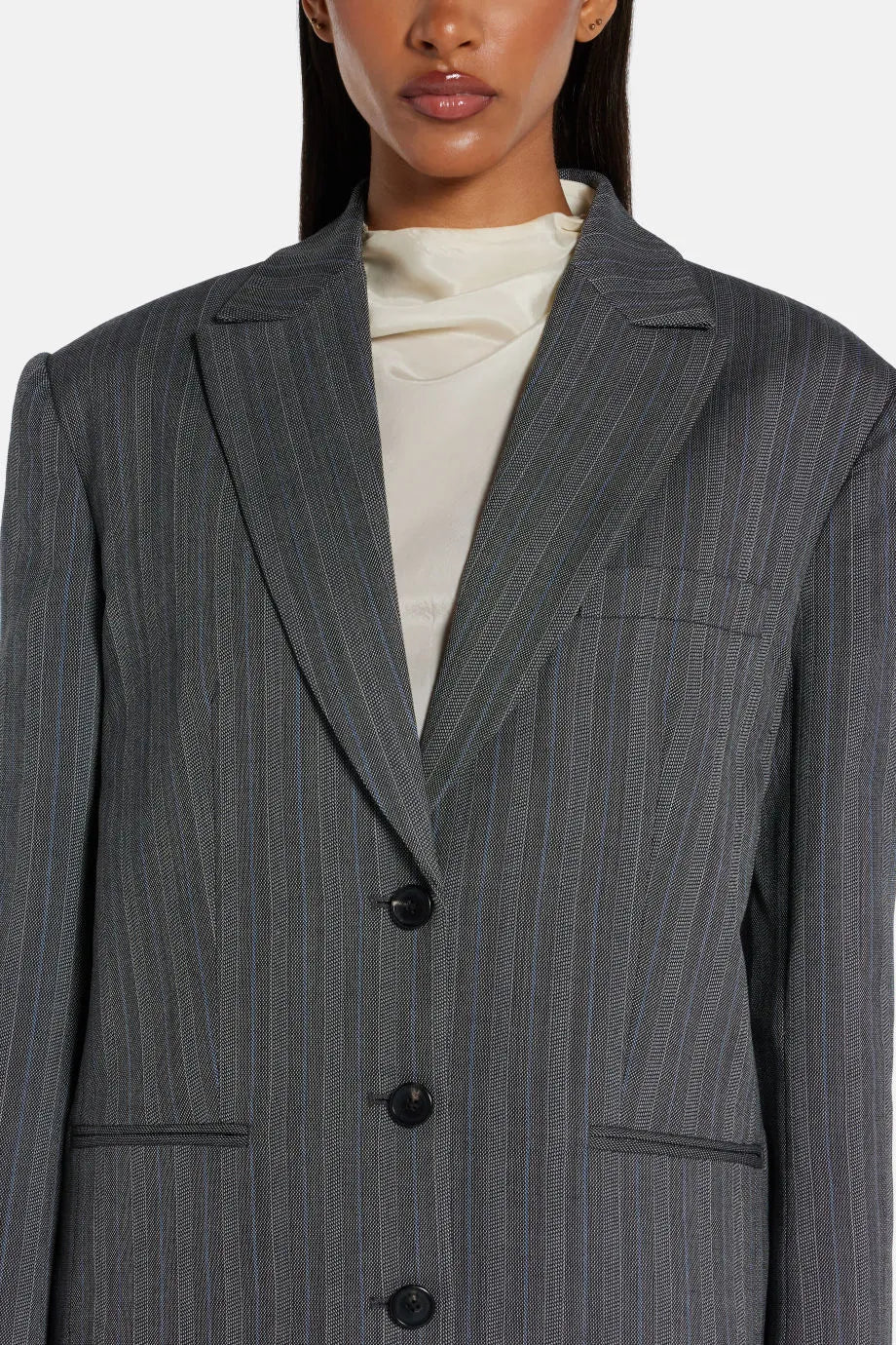 Declan Striped Wool Blazer in Black and Grey
