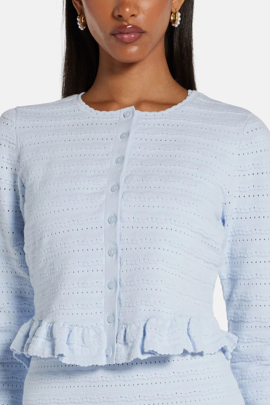 Rogan Knit Cropped Cardigan in Blue