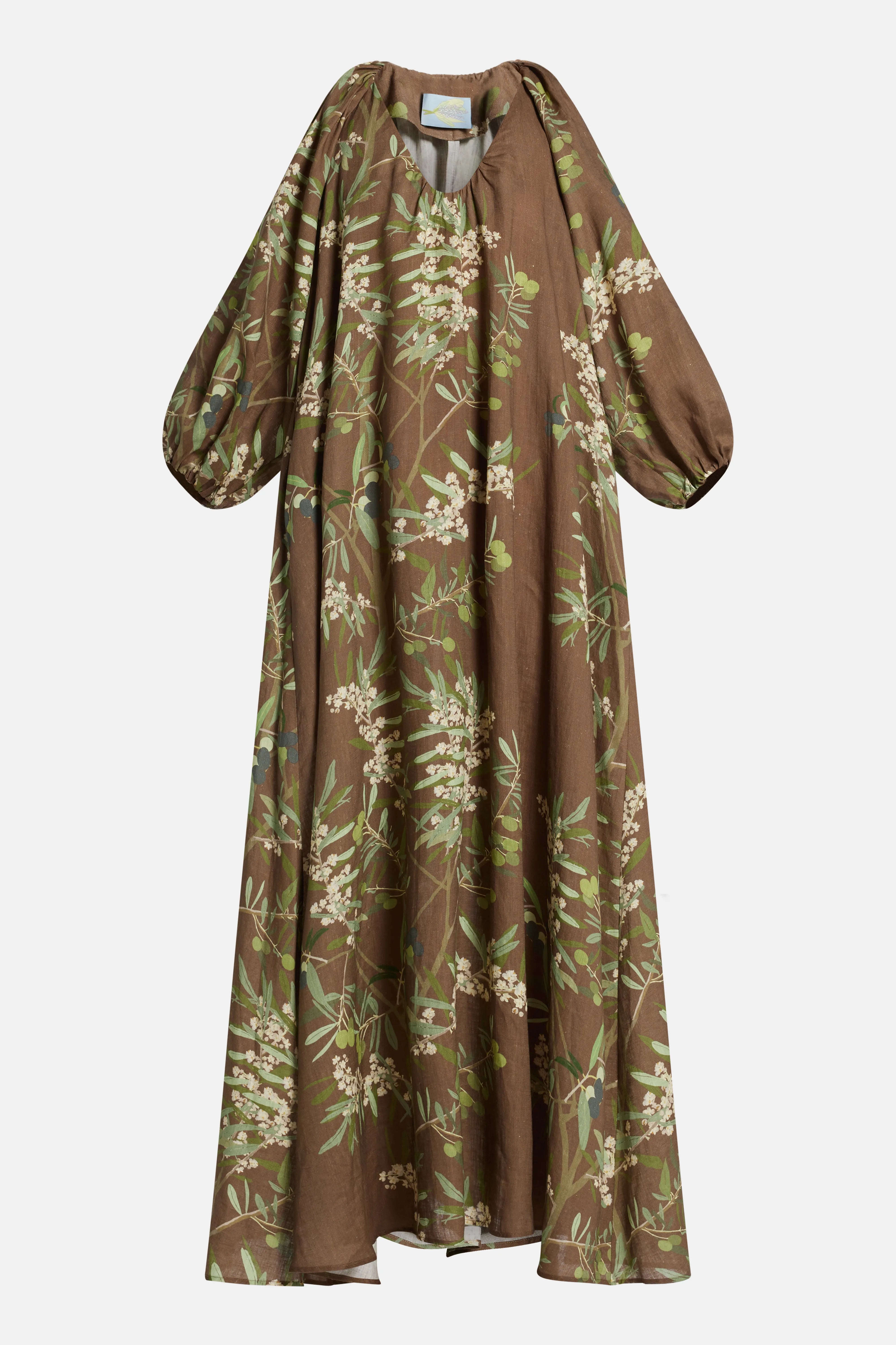Georgio Puff Sleeves Maxi Dress in Brown