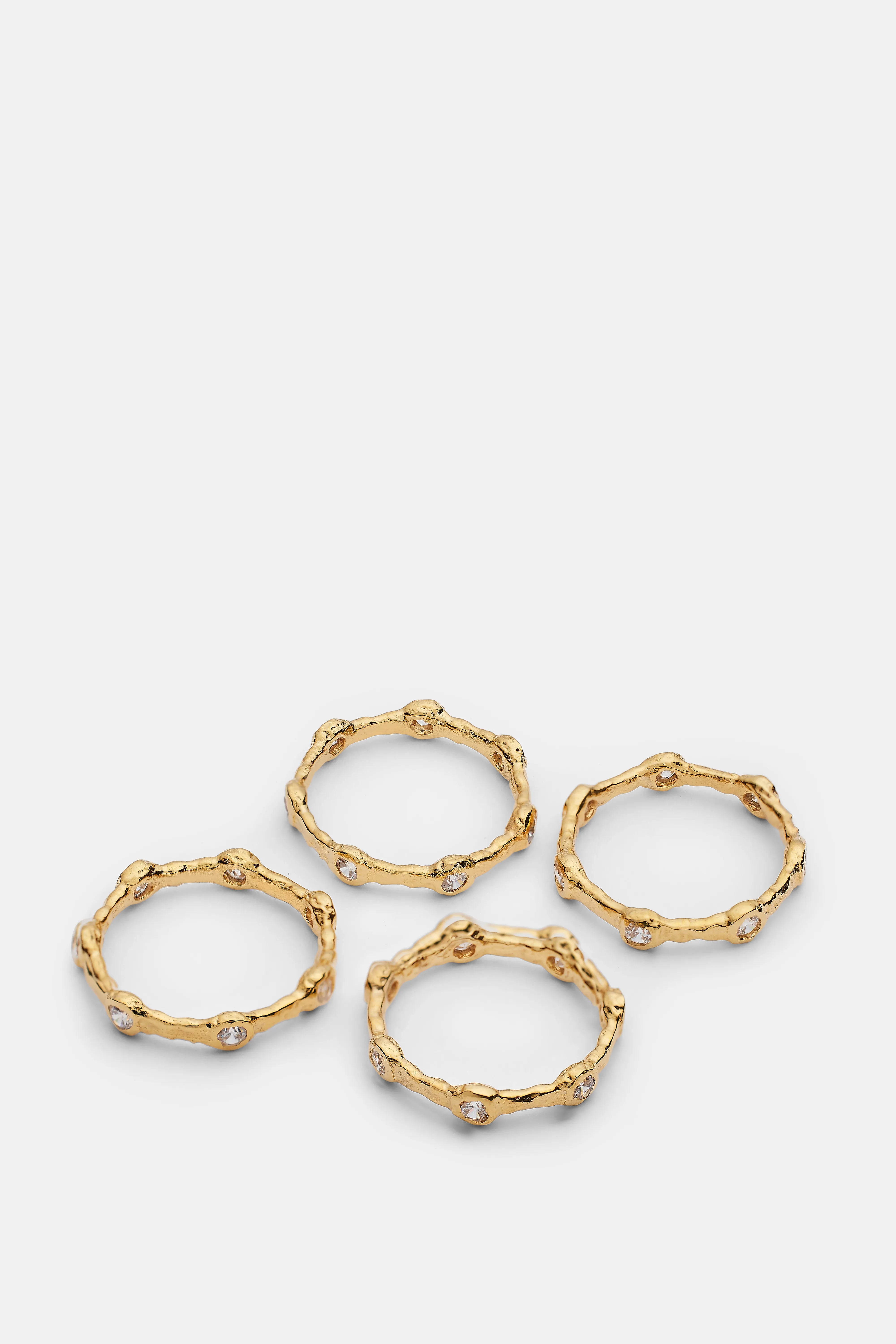 Set of 4 Wave Gold Rings with Stones in Size 7