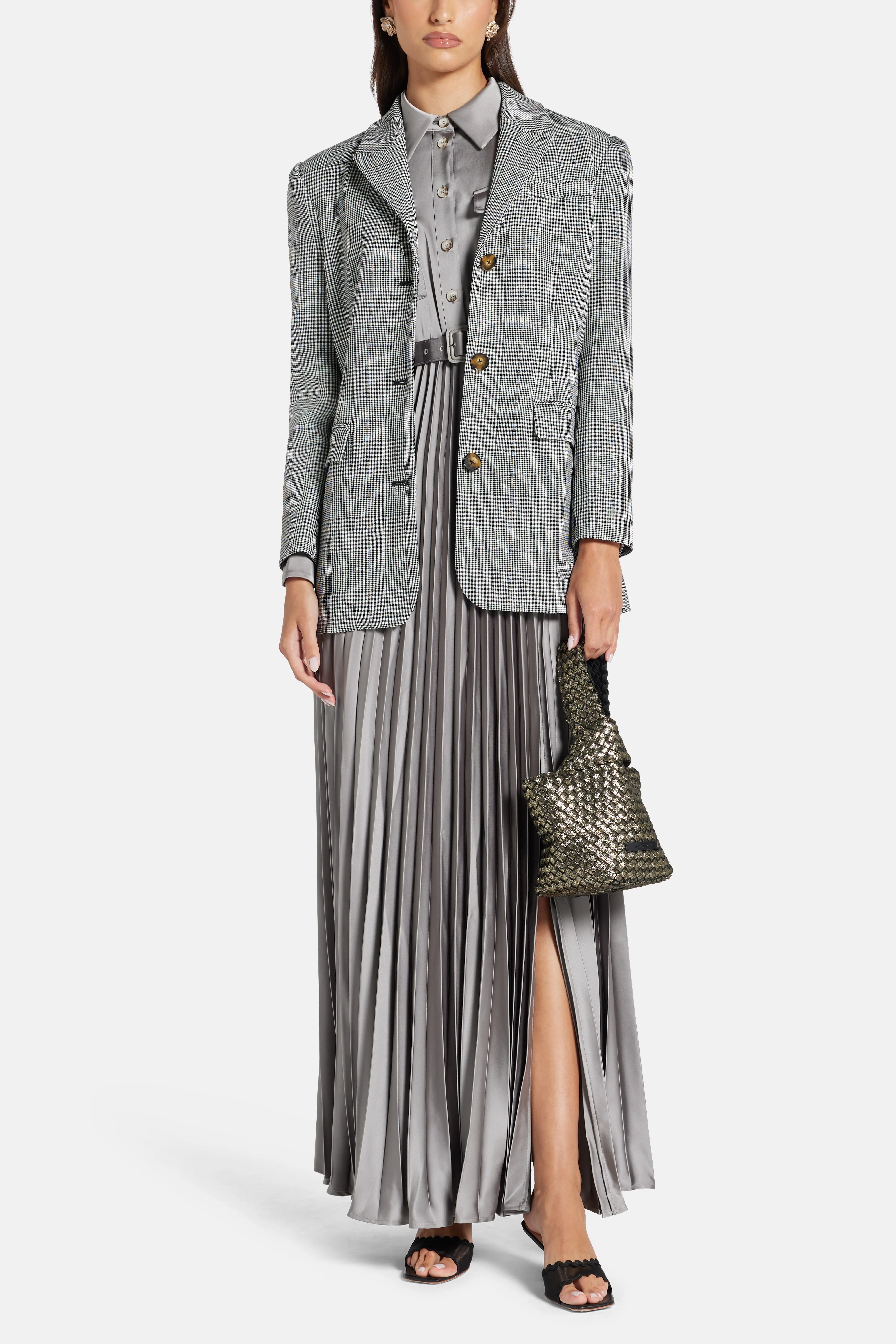 Prince Of Wales Check Single Breasted Blazer in Grey