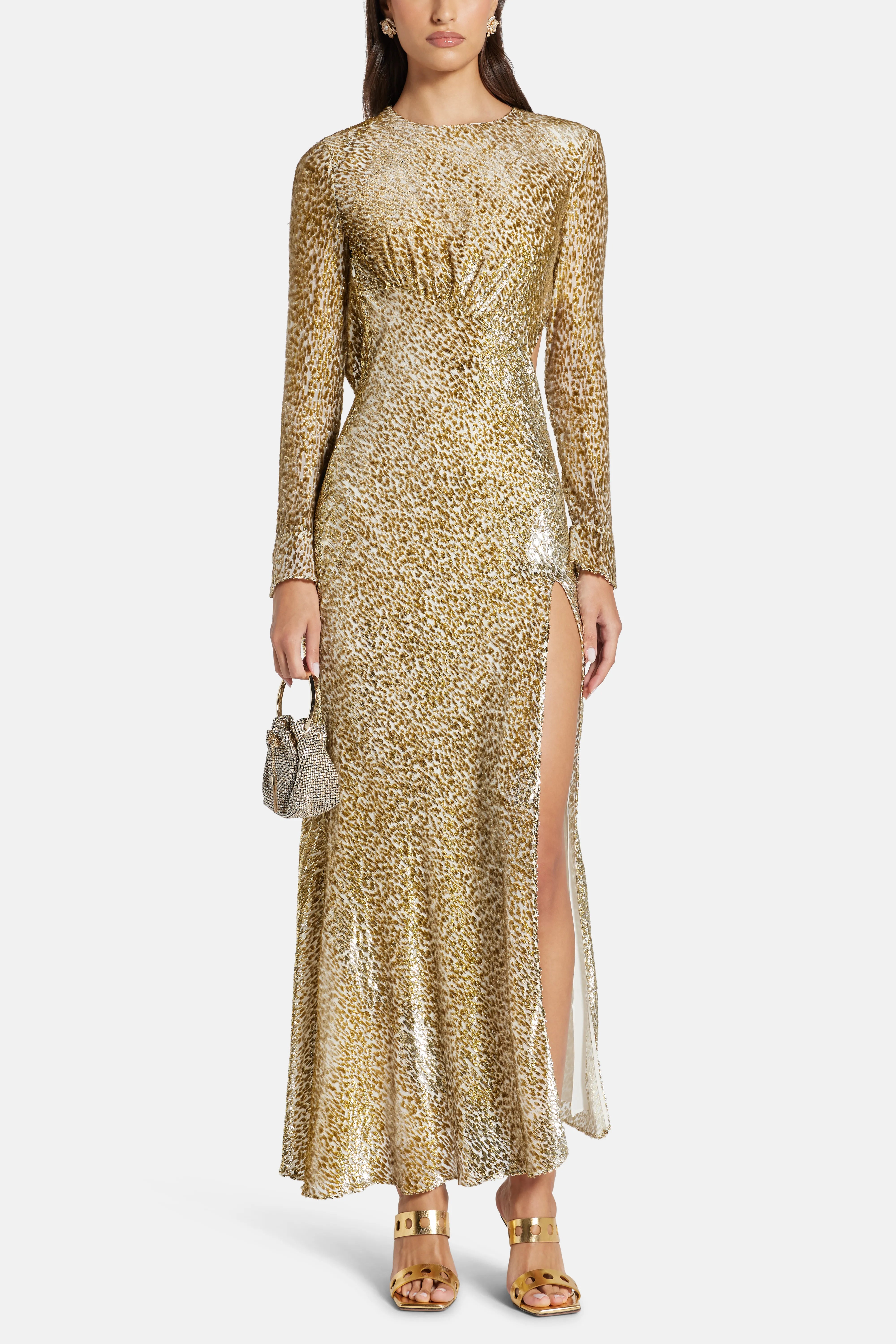 Fil Coupe Evening Dress in Gold