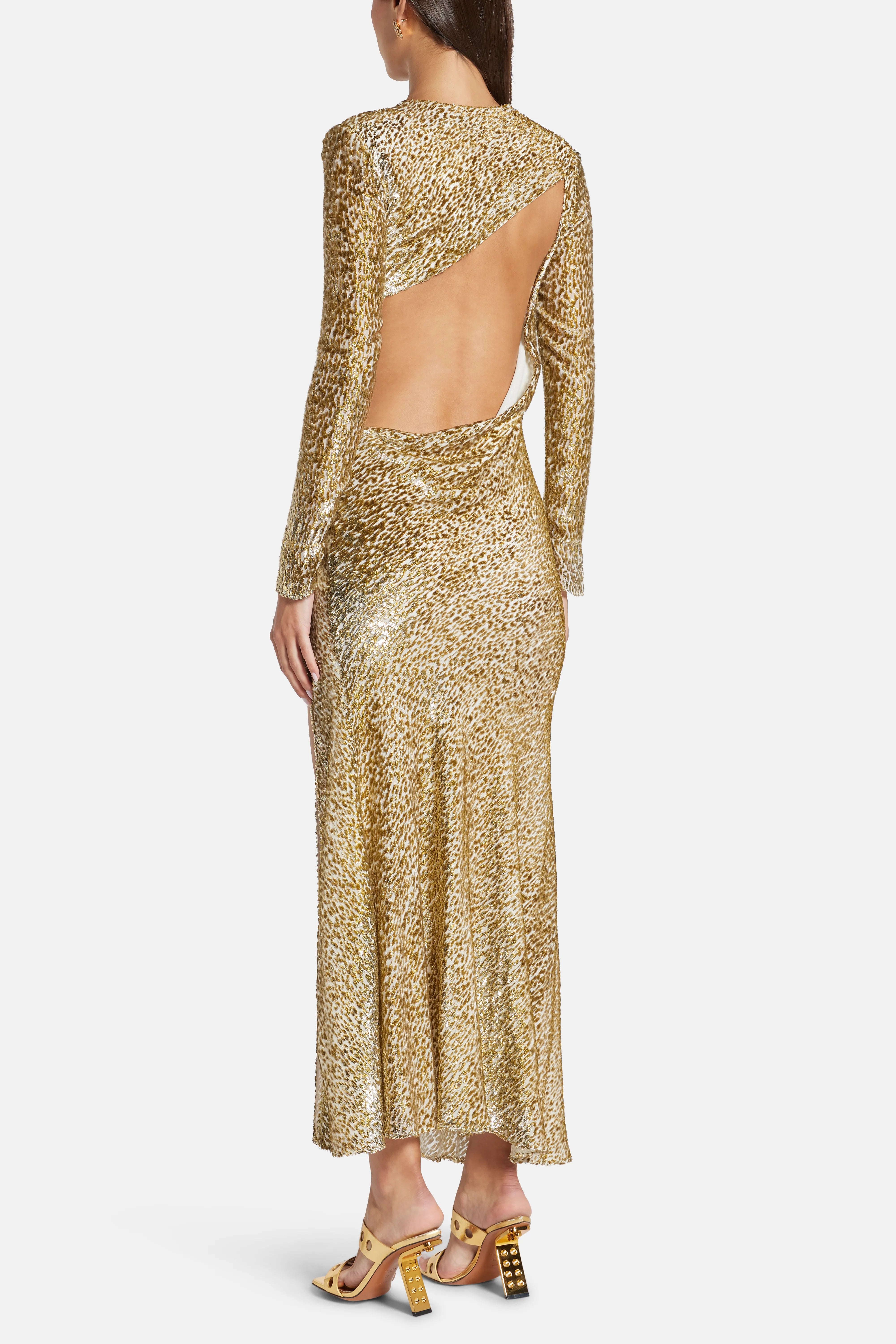 Fil Coupe Evening Dress in Gold