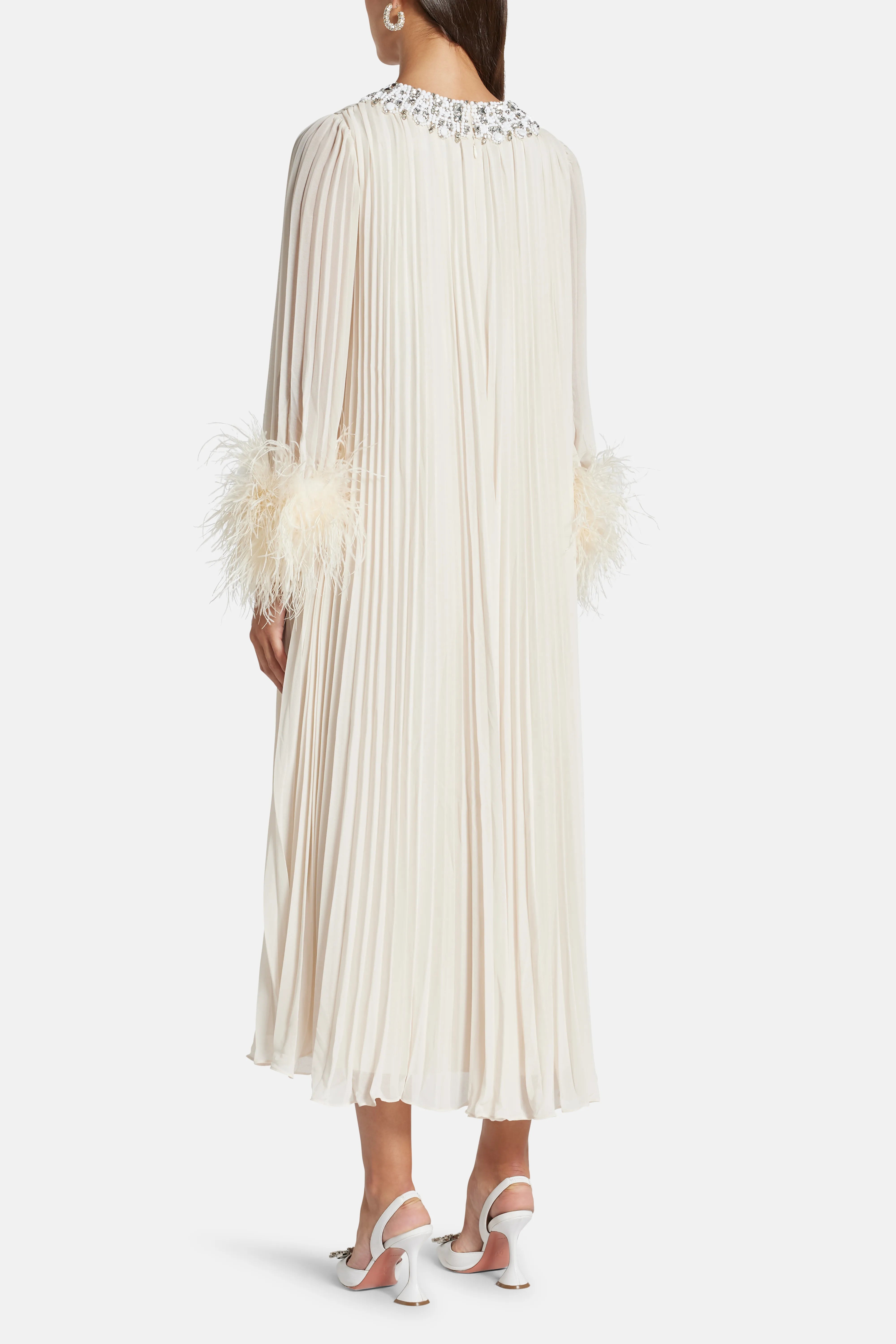 Chiffon Feather Evening Dress in Cream