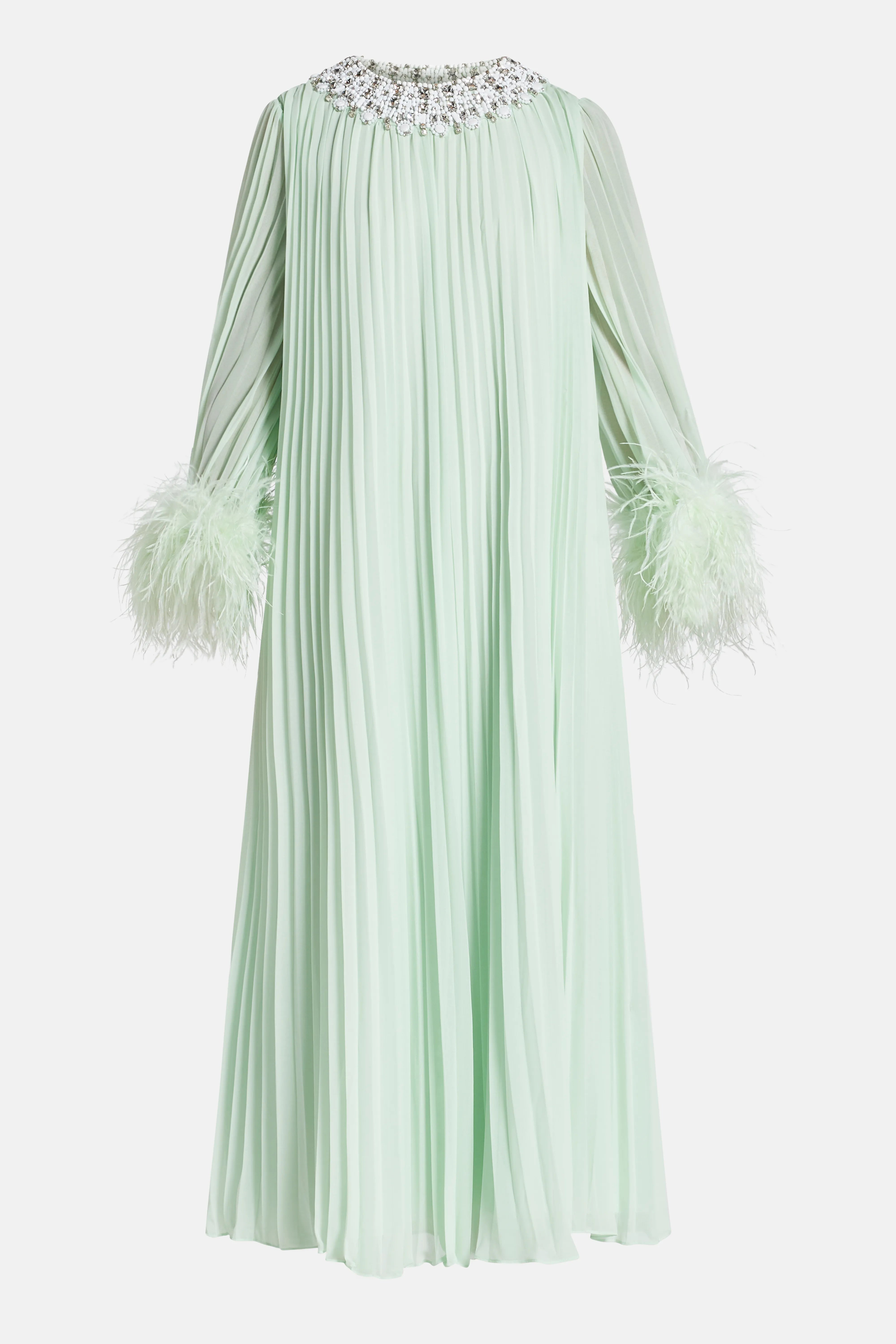Chiffon Feather Evening Dress in Green