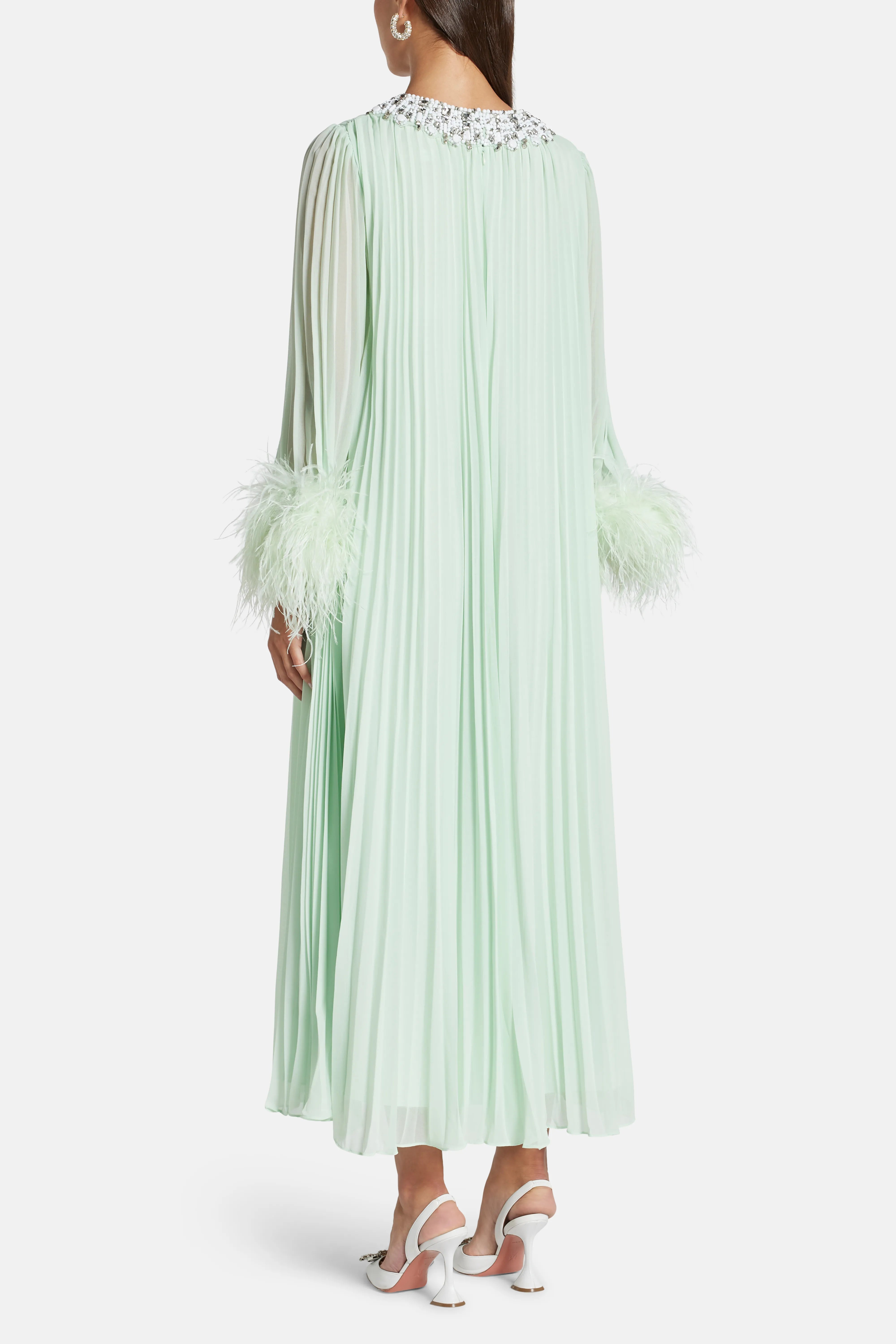 Chiffon Feather Evening Dress in Green