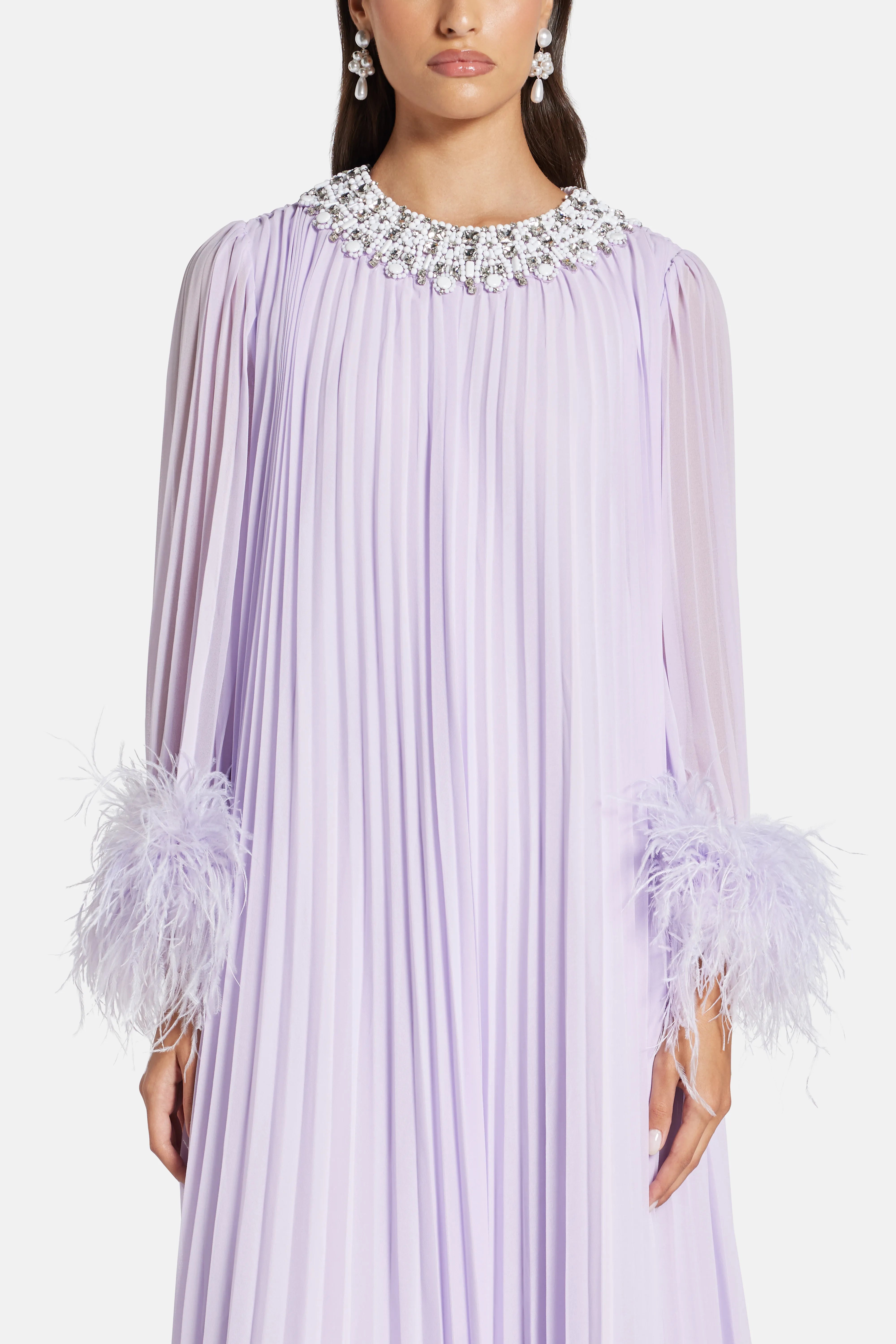 Chiffon Feather Evening Dress in Purple