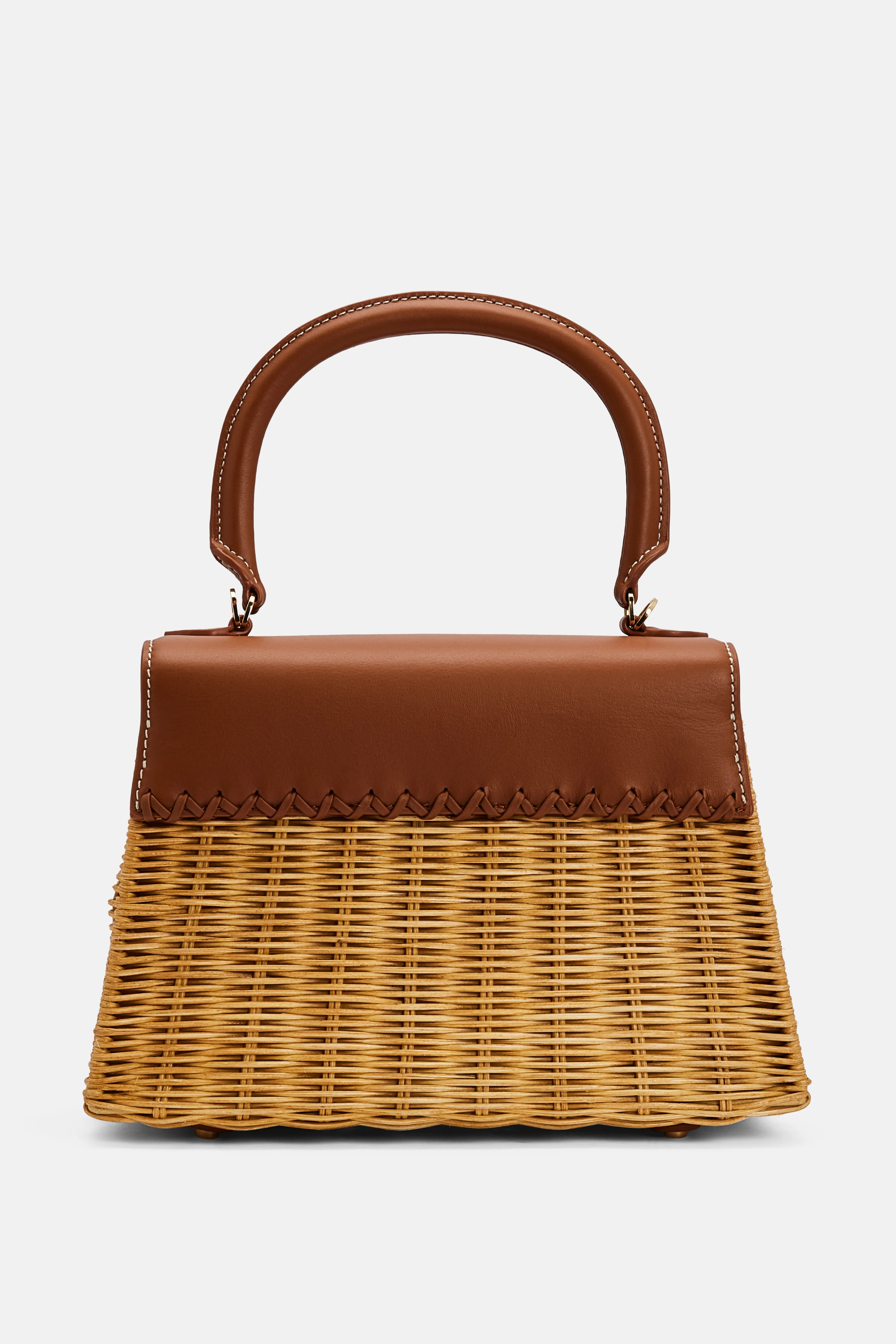 Rattan Bow Top Handle Mini Bag in Brown
