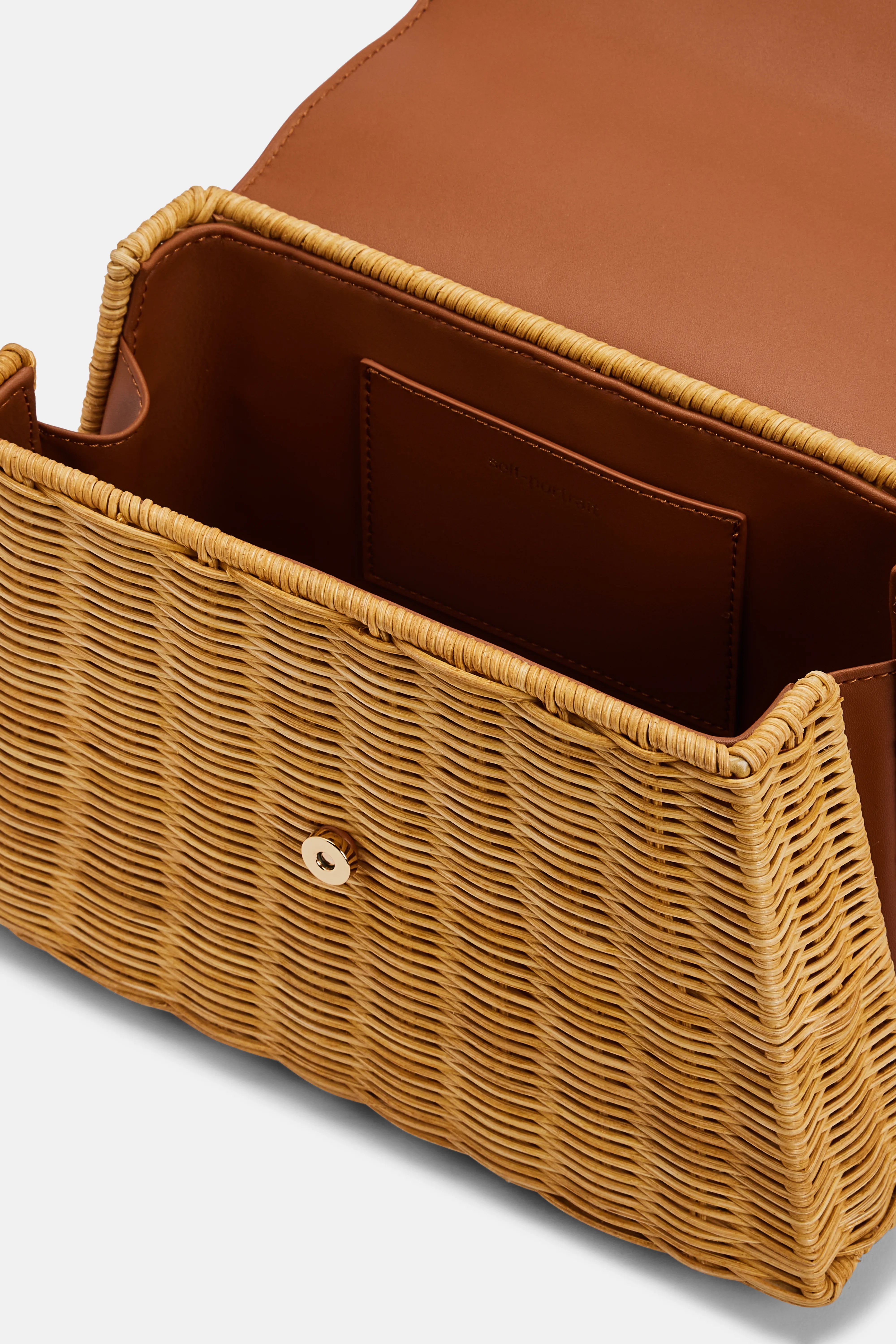 Rattan Bow Top Handle Mini Bag in Brown