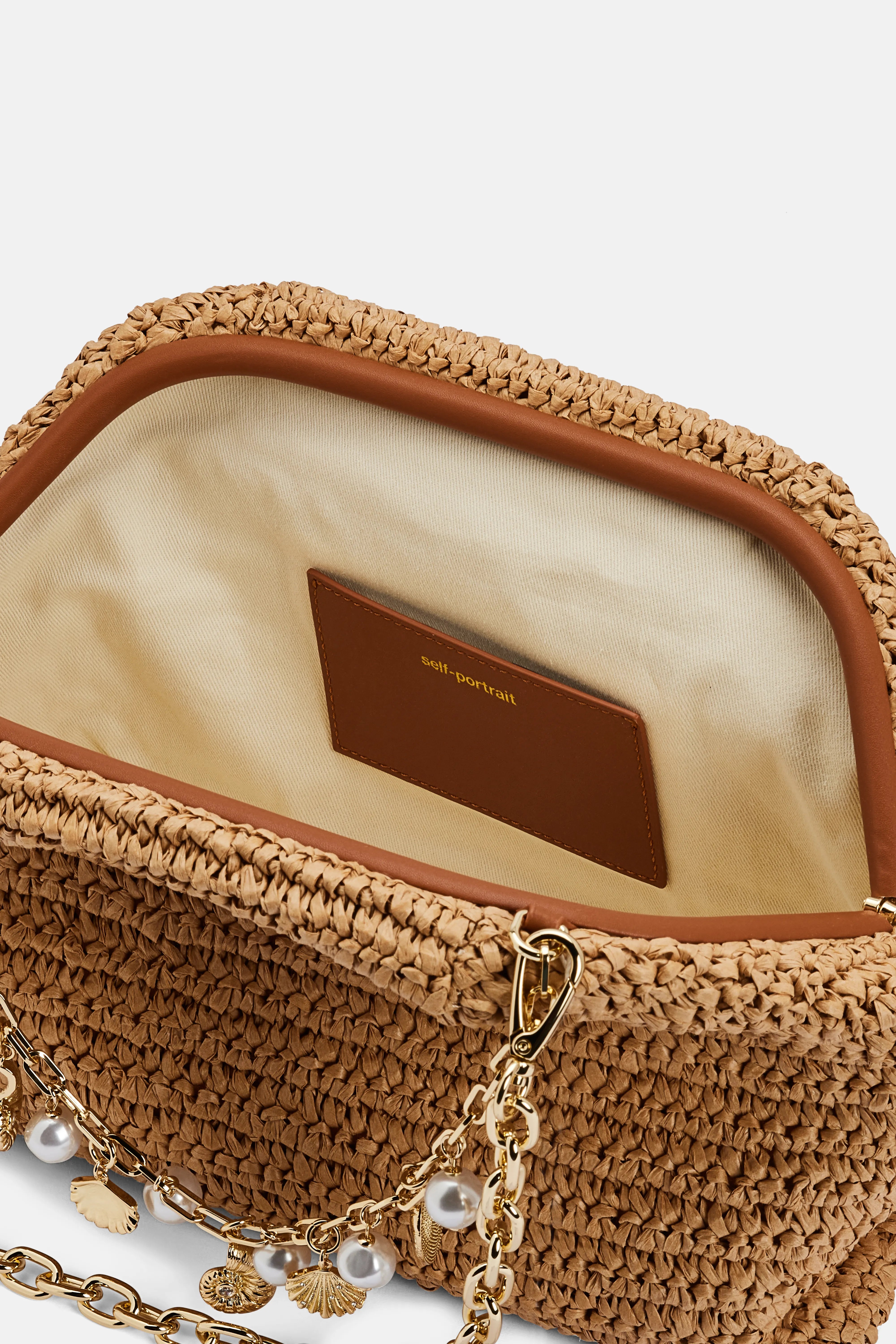 Raffia Charm Shoulder Bag in Brown