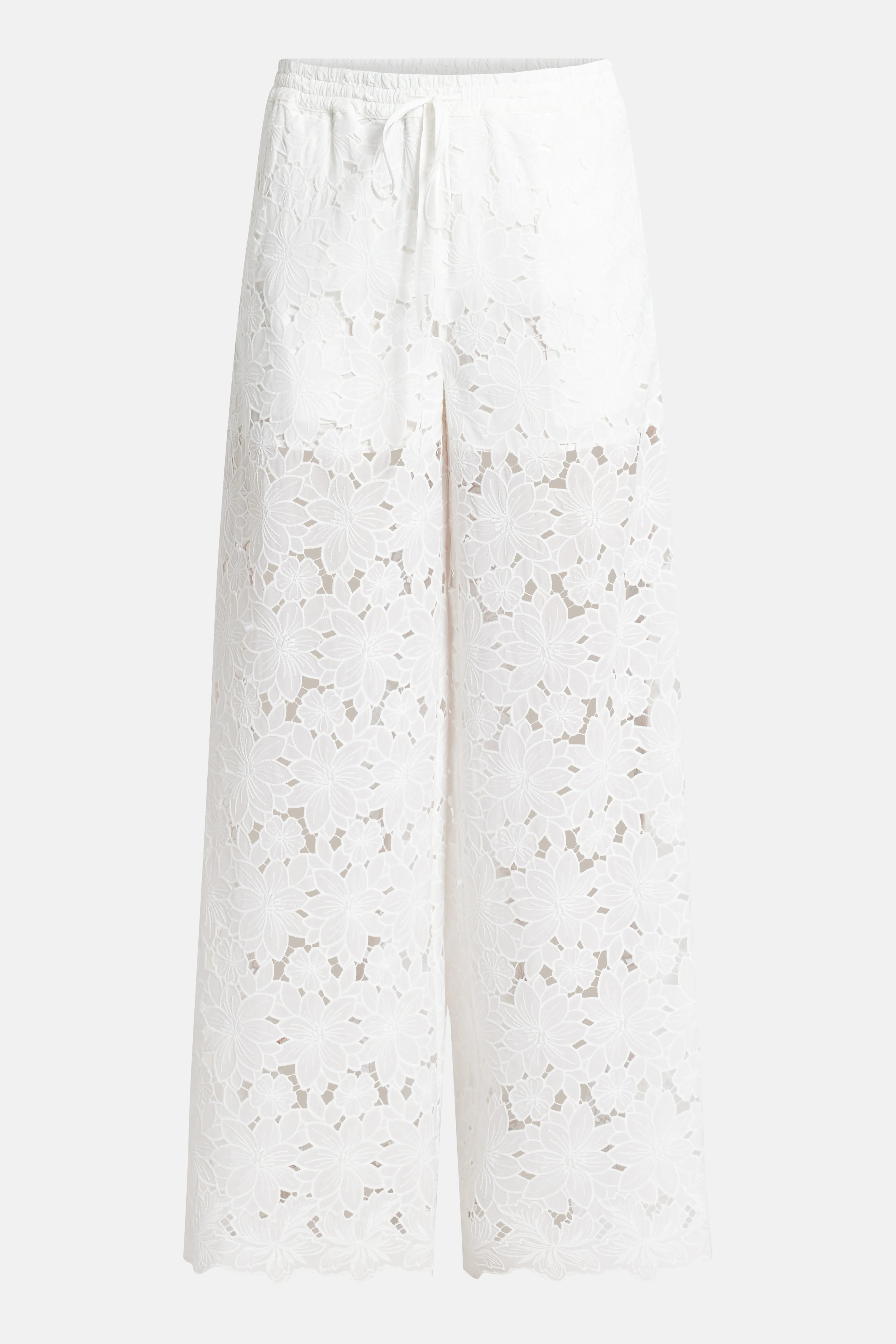 Raya Lace Cotton Wide Legged Pants in White