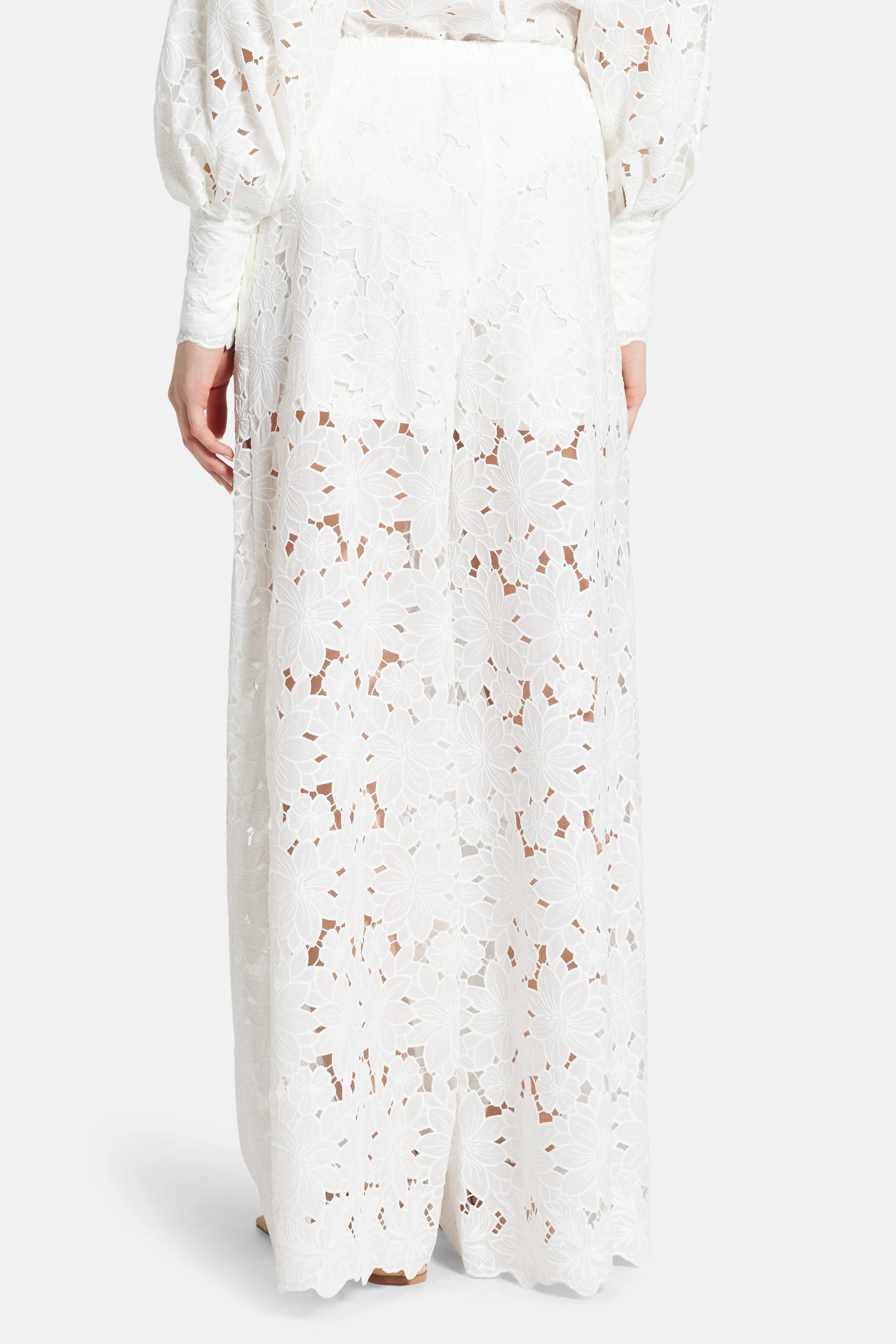 Raya Lace Cotton Wide Legged Pants in White