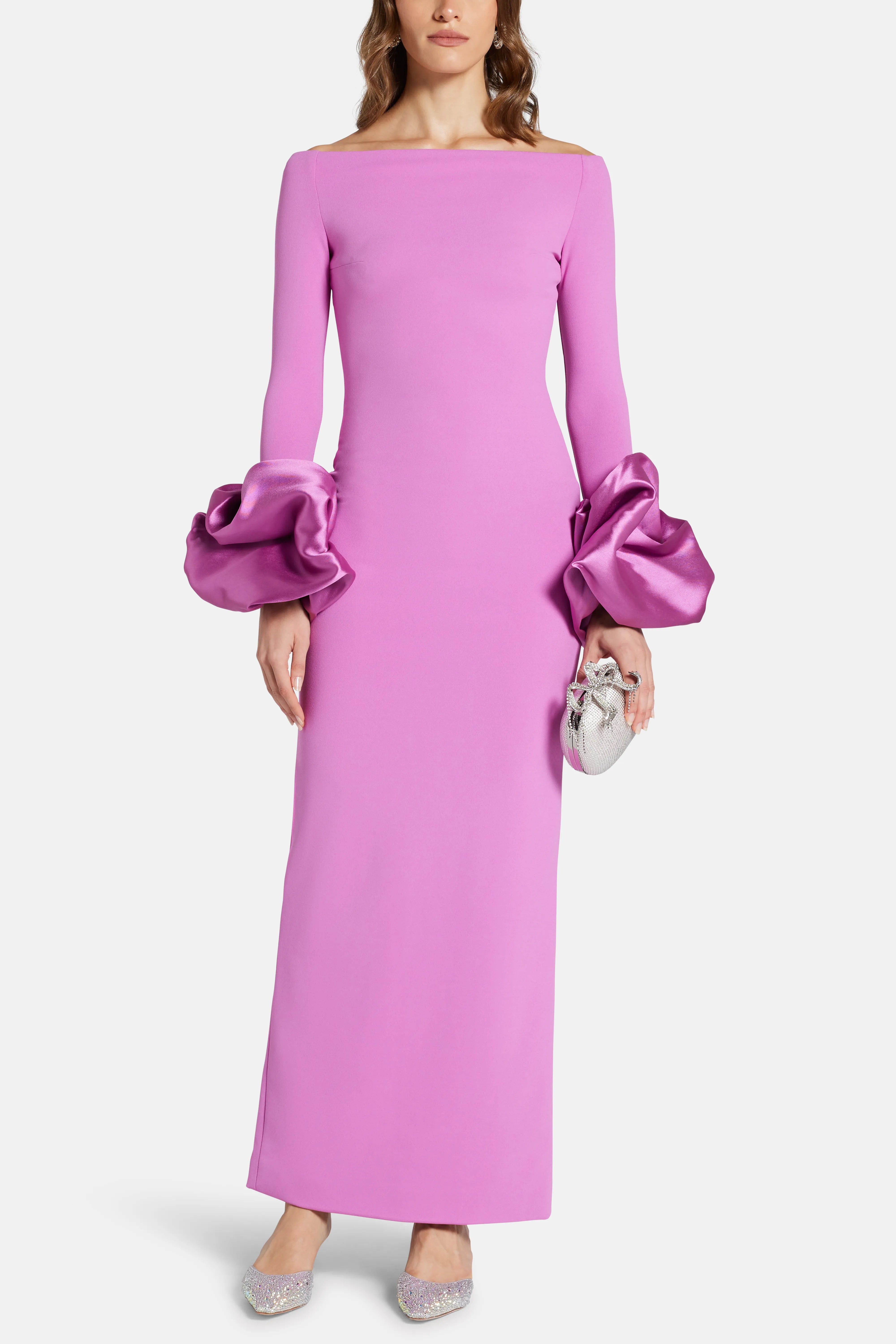 Talia Off Shoulder Evening Dress in Pink