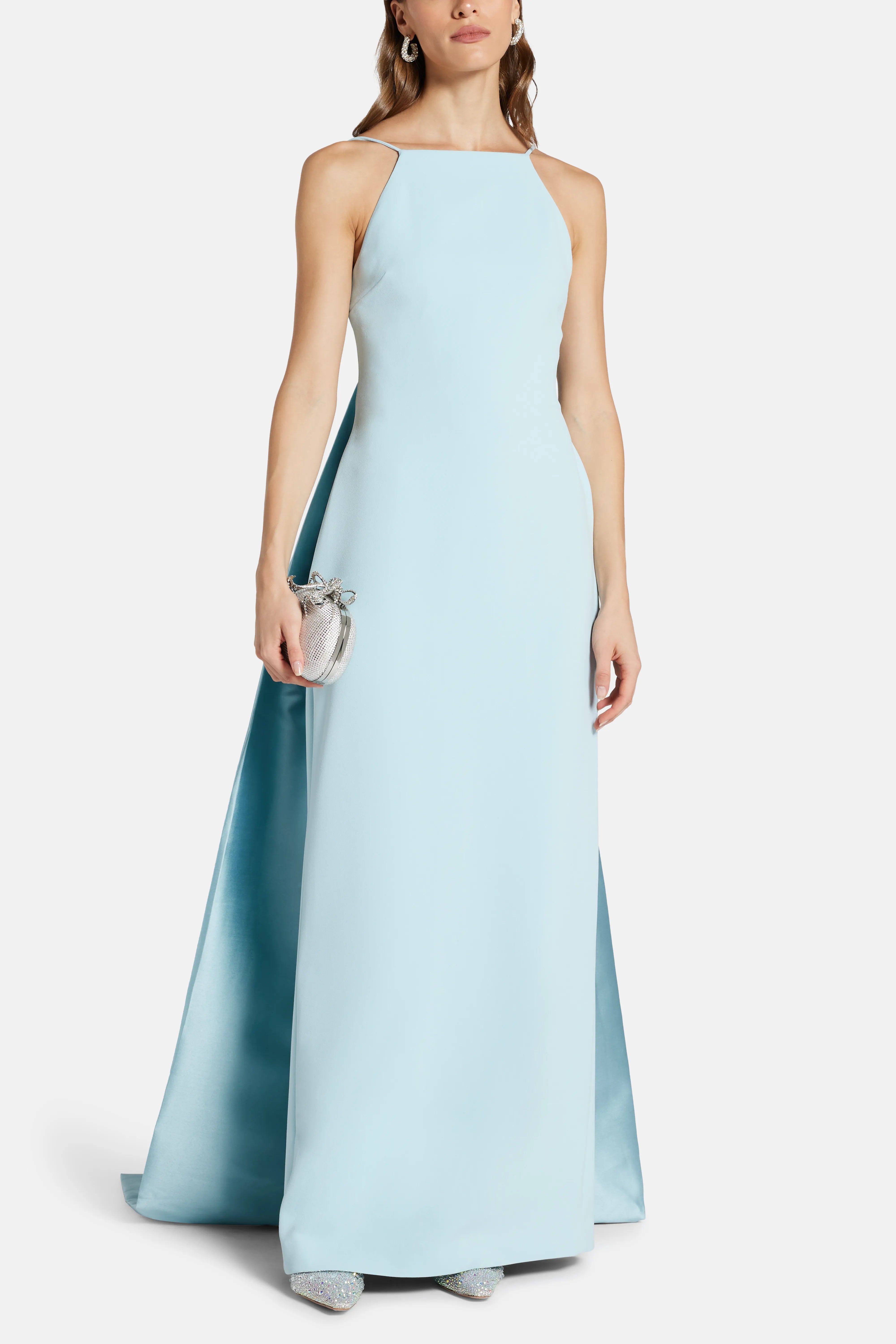 Ulla Sleeveless Cape Evening Gown in Blue