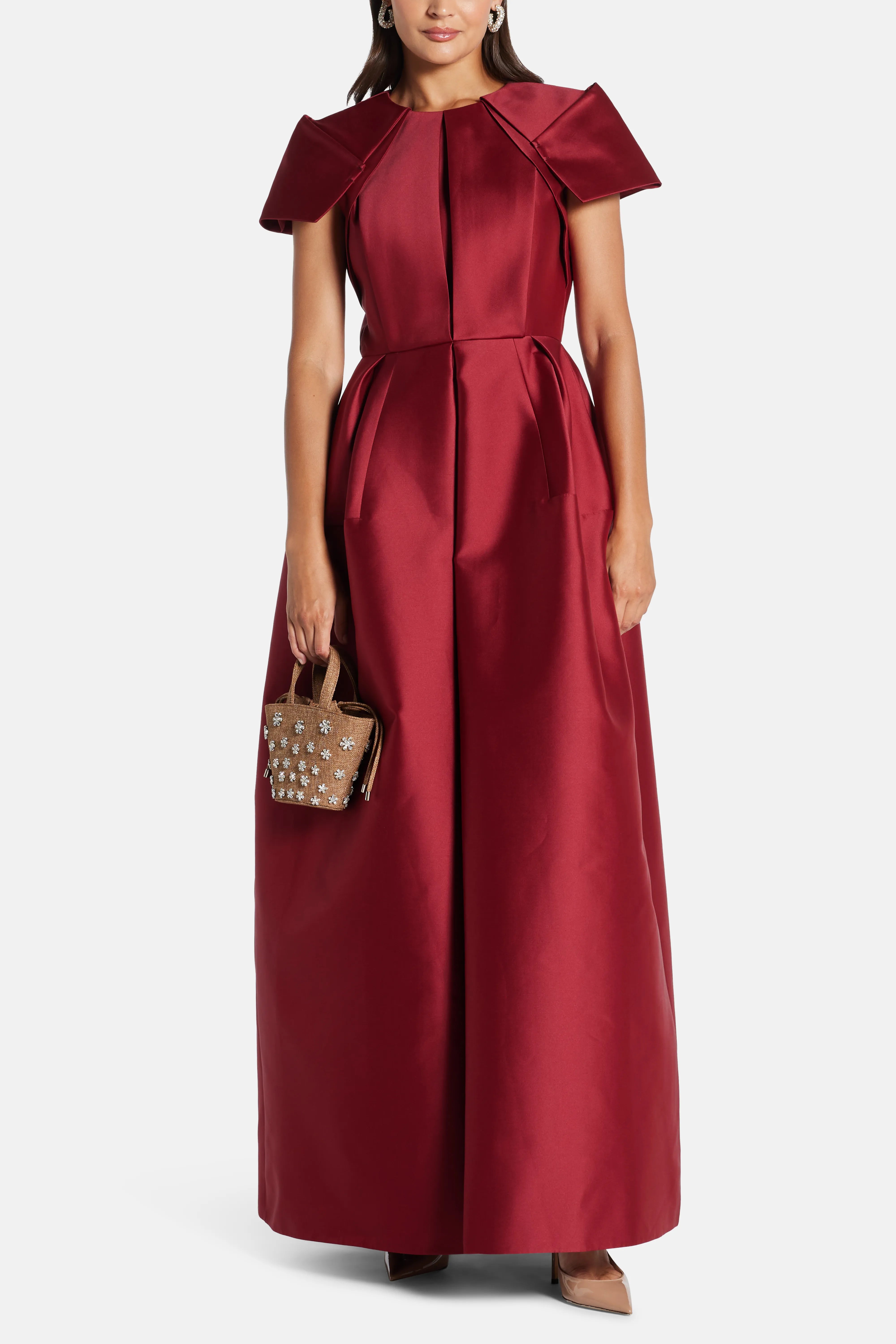 Petal Sleeve Evening Dress in Red