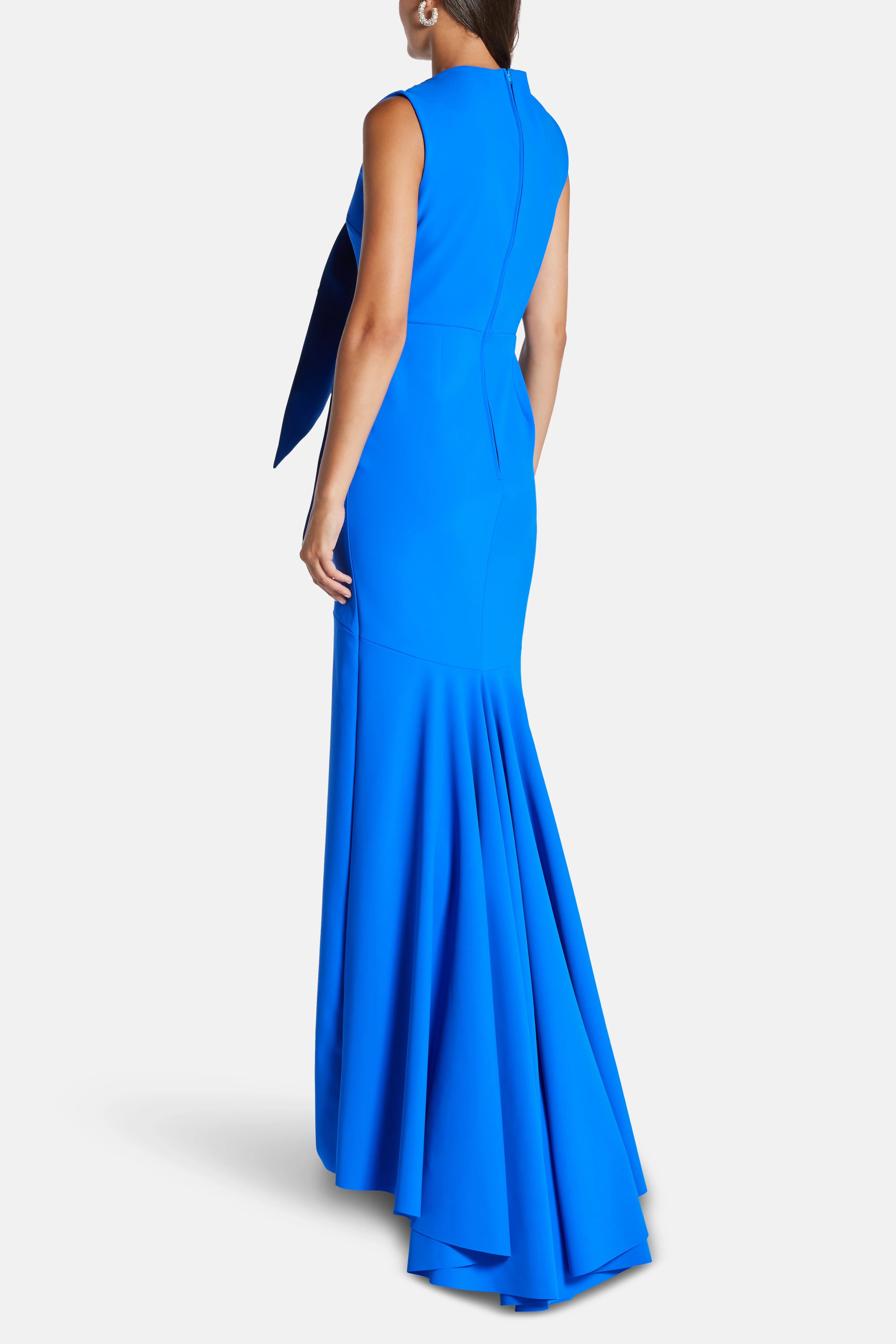 Floral Applique Contrast A-Line Evening Gown in Blue