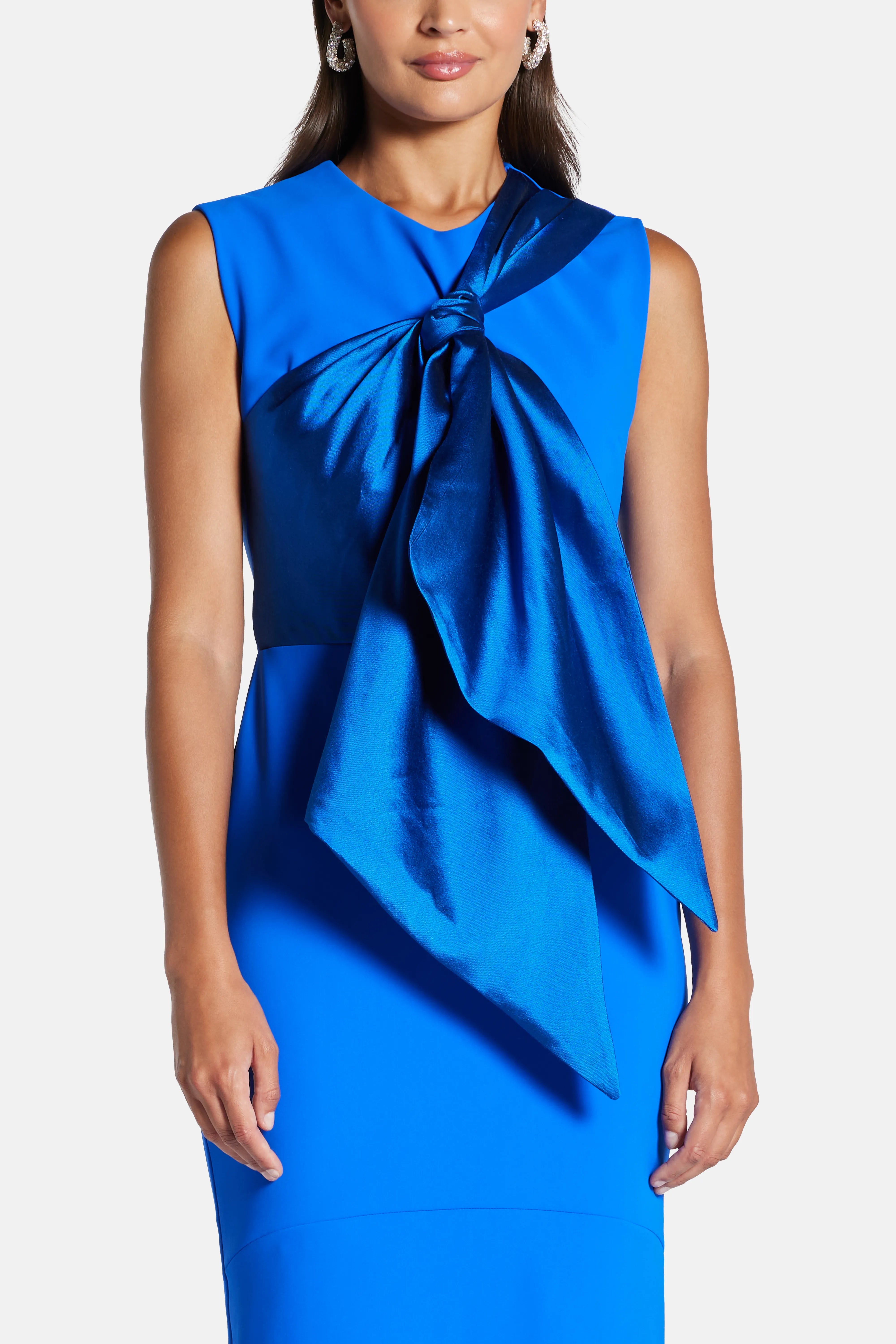 Floral Applique Contrast A-Line Evening Gown in Blue