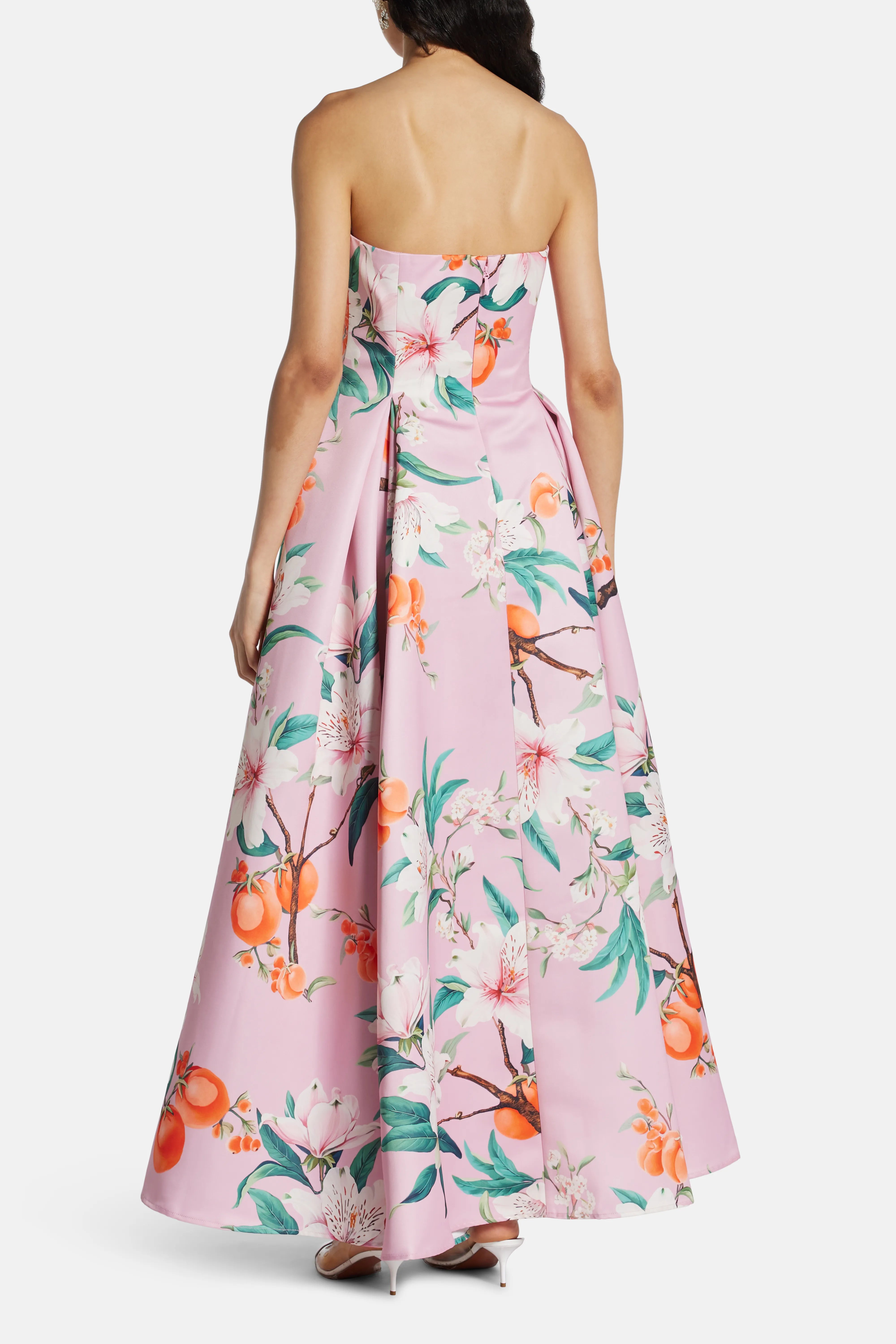 Nora Bustier Floral Applique Linen Maxi Dress In Pink