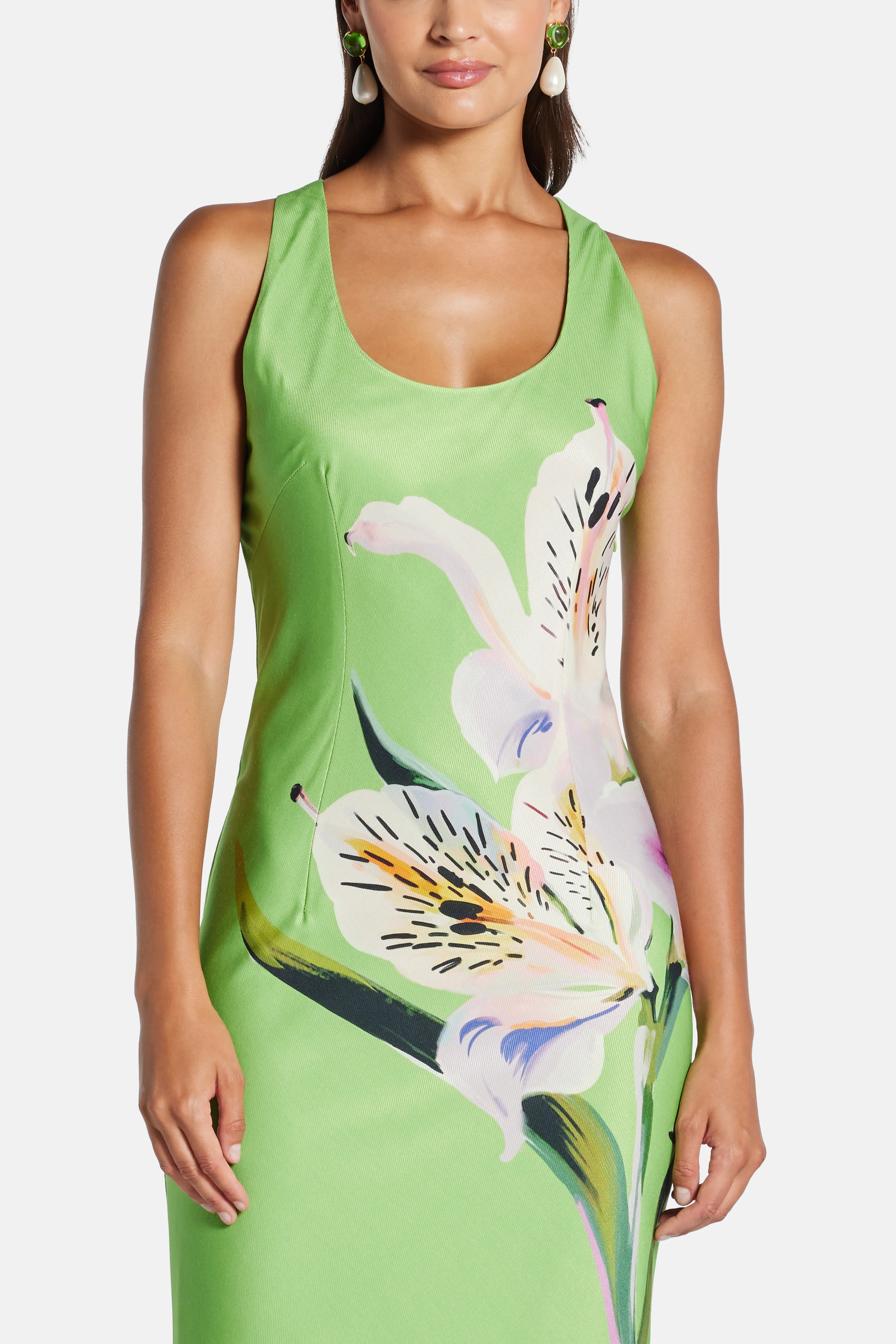 Helena Floral Sleeveless Maxi Dress In Green