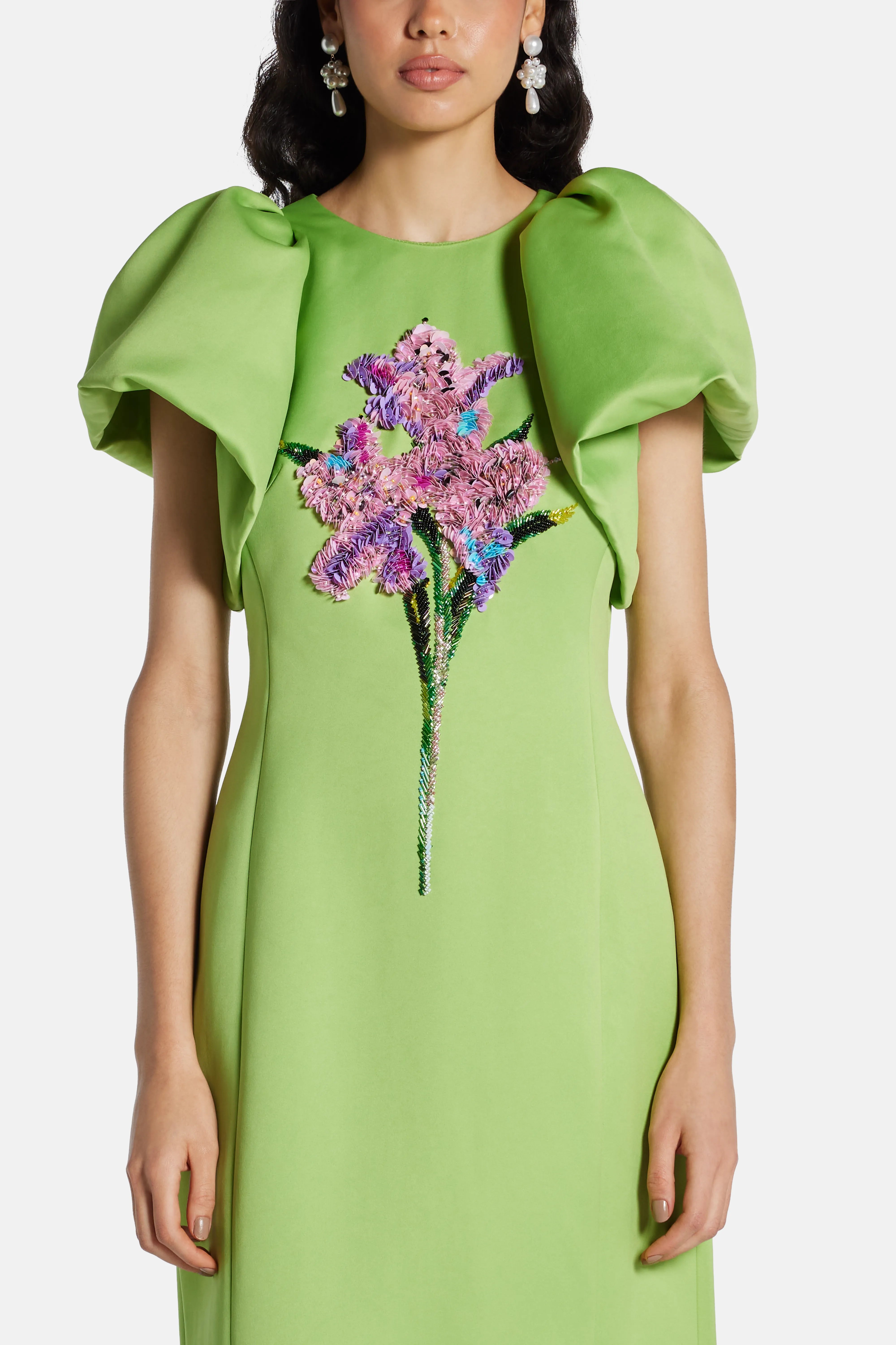 Lucinda Floral Embellished Maxi Dress In Green