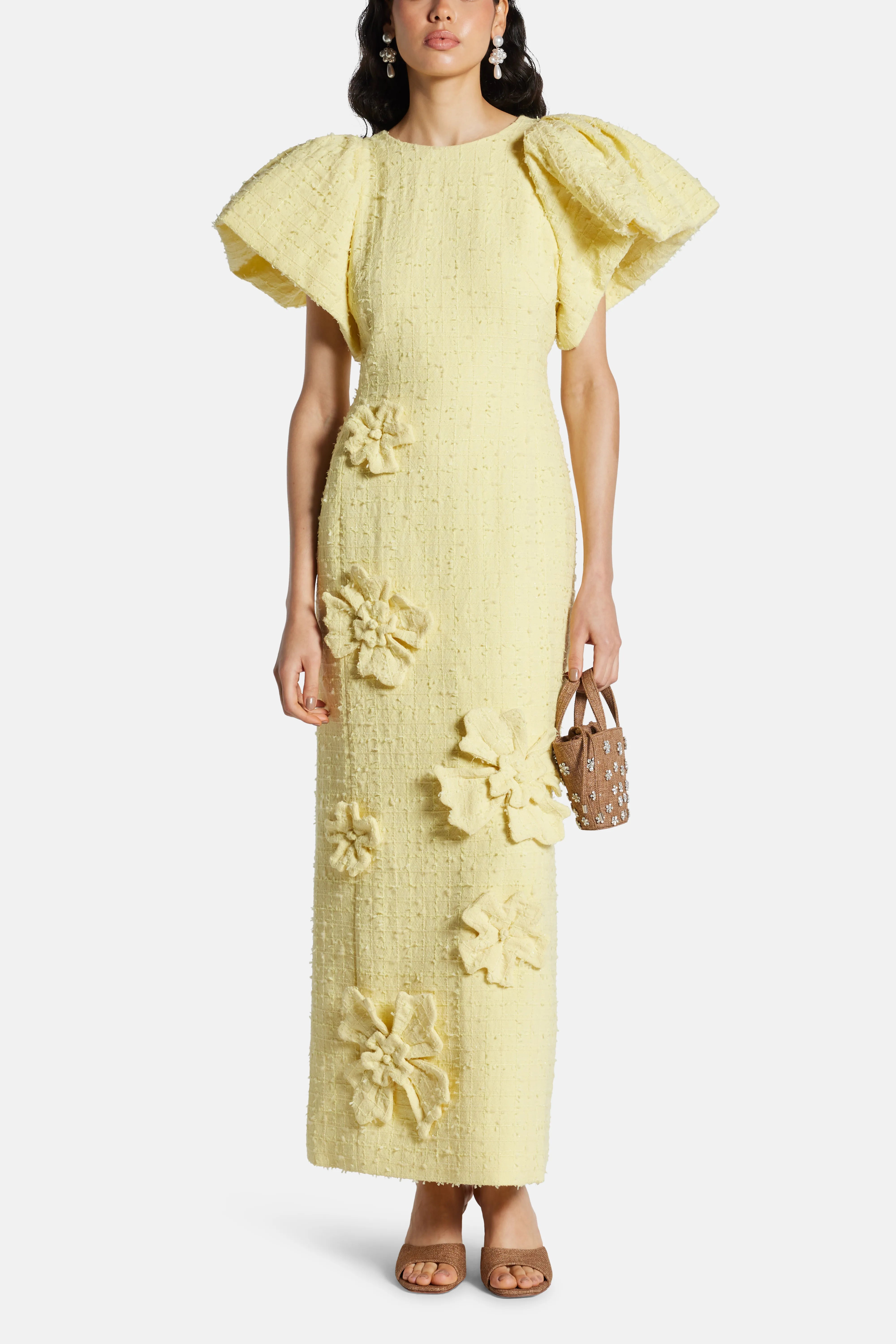 Lucinda Tweed Petal Maxi Dress In Yellow