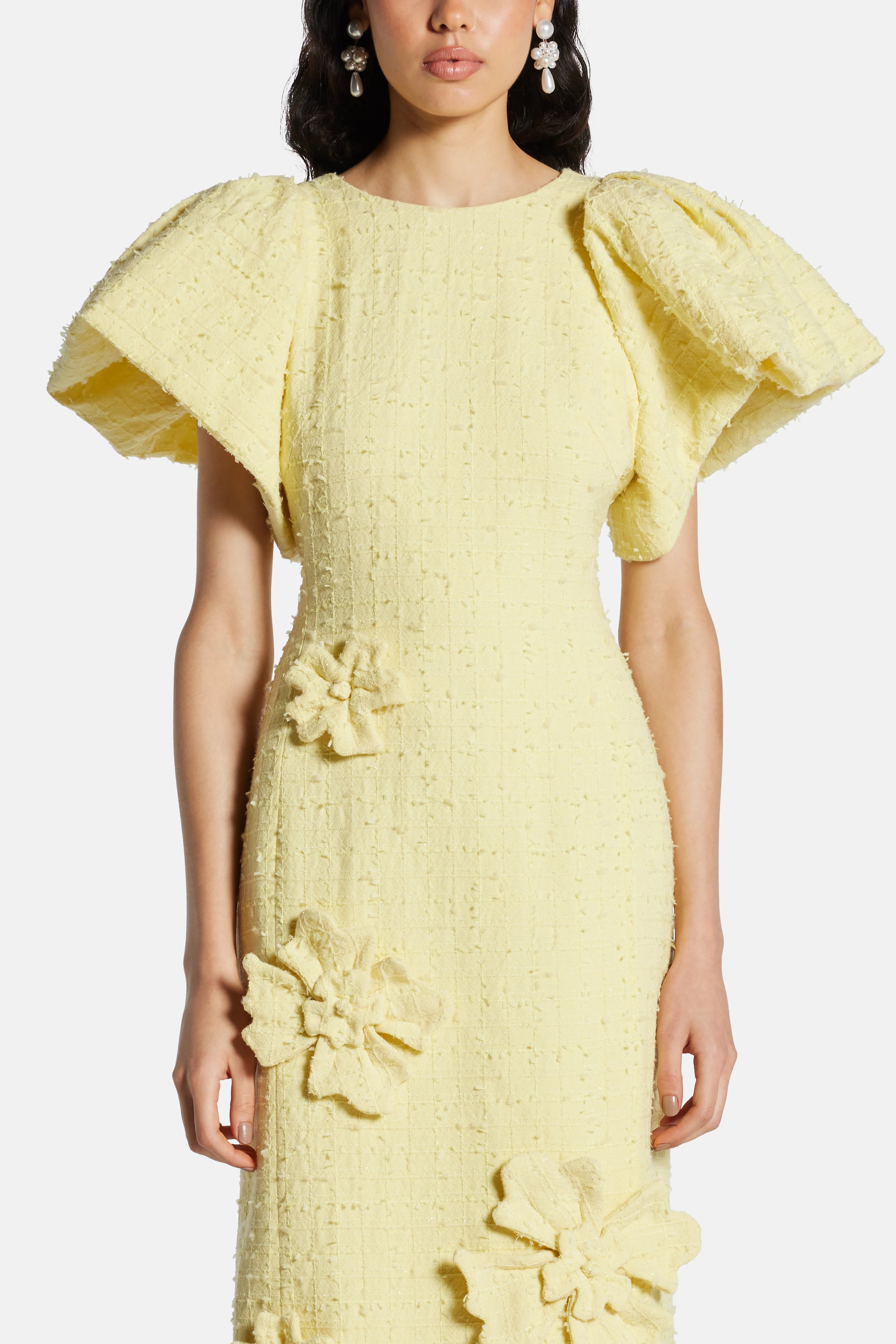 Lucinda Tweed Petal Maxi Dress In Yellow