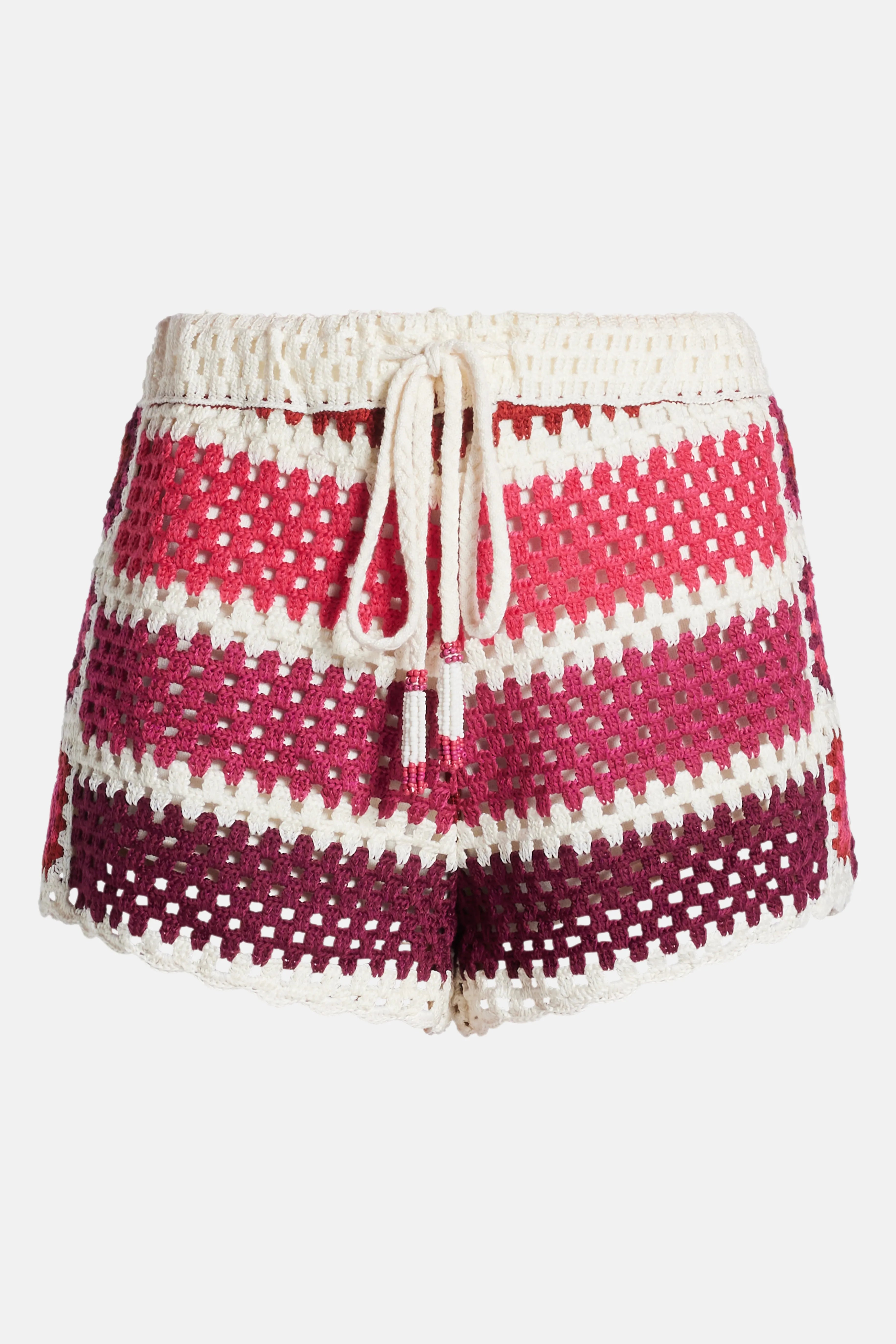 Crochet Tiles Knit Shorts In Red