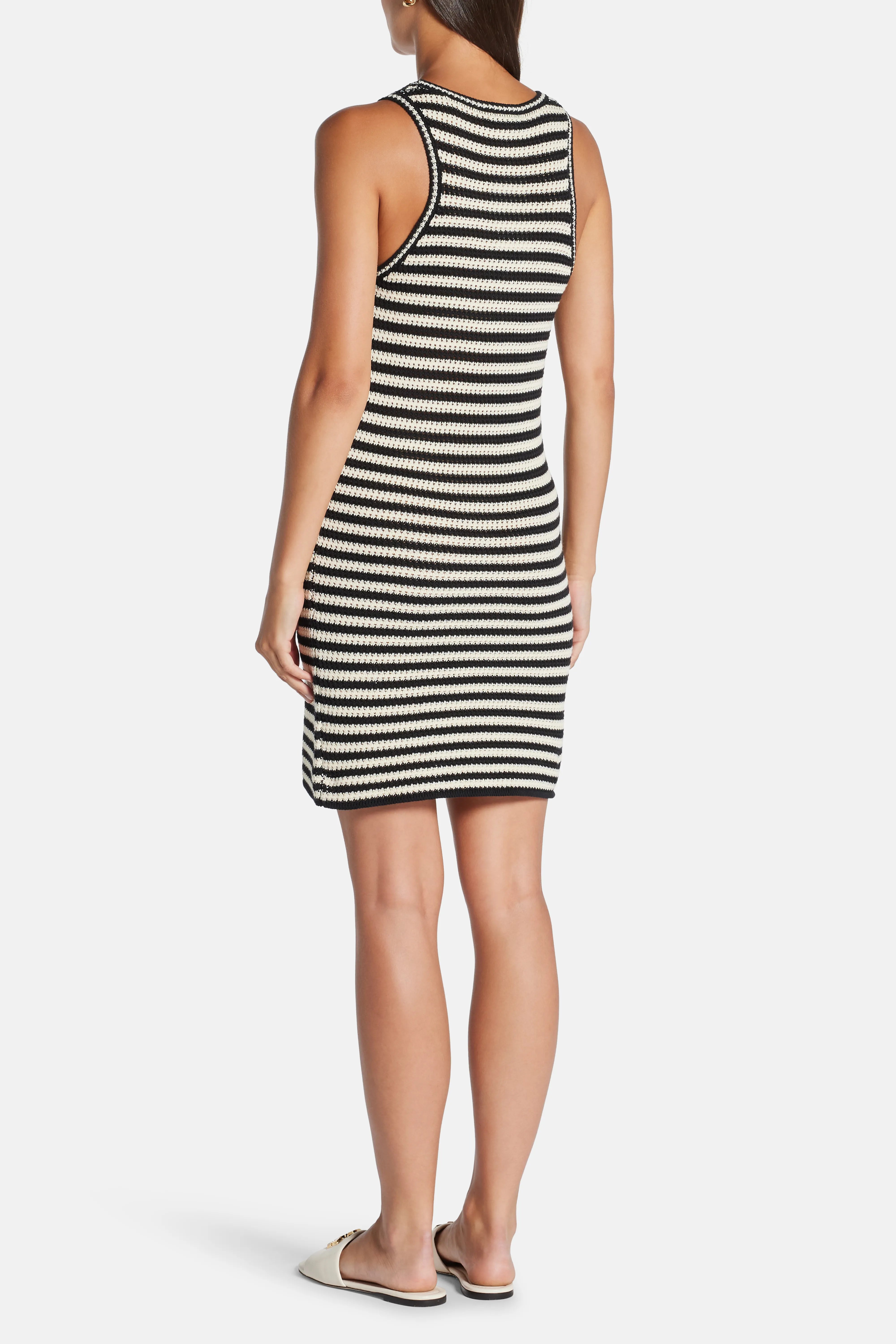 Arie Sleeveless Stripes Mini Dress in Black and White