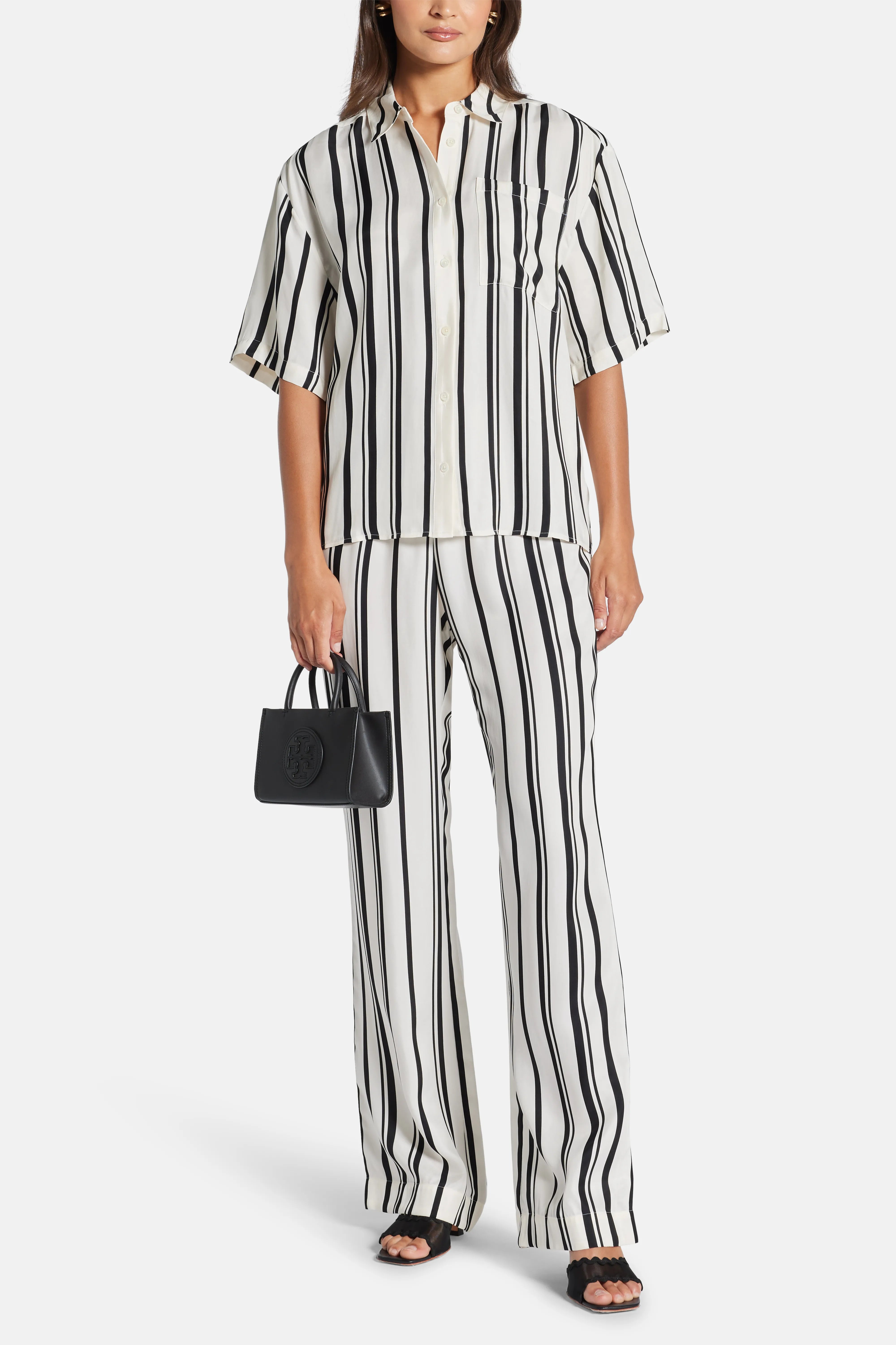 Coco Stripes Short Sleeves Shirt in Black and White