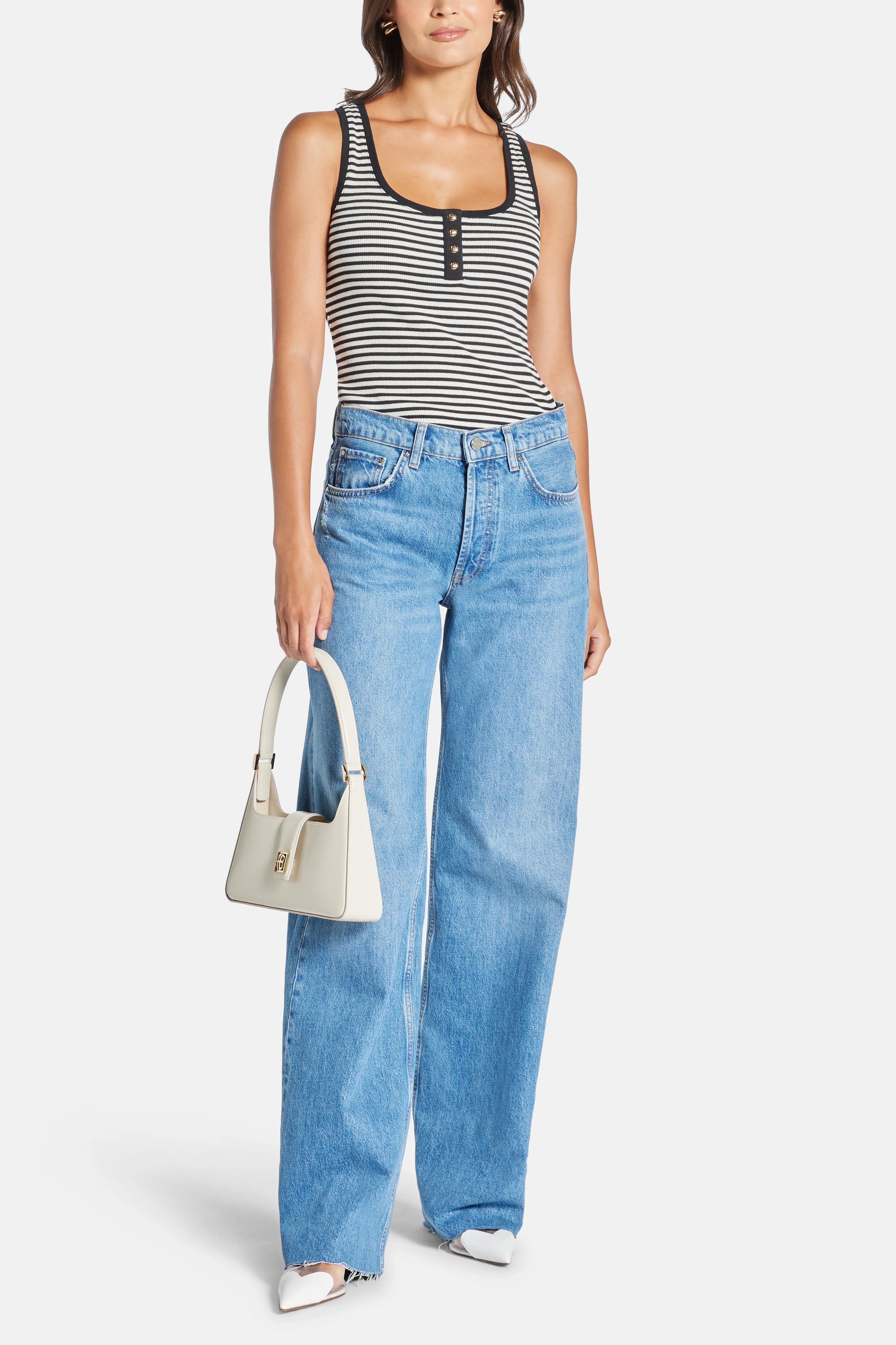Lou Leather Shoulder Bag in Beige