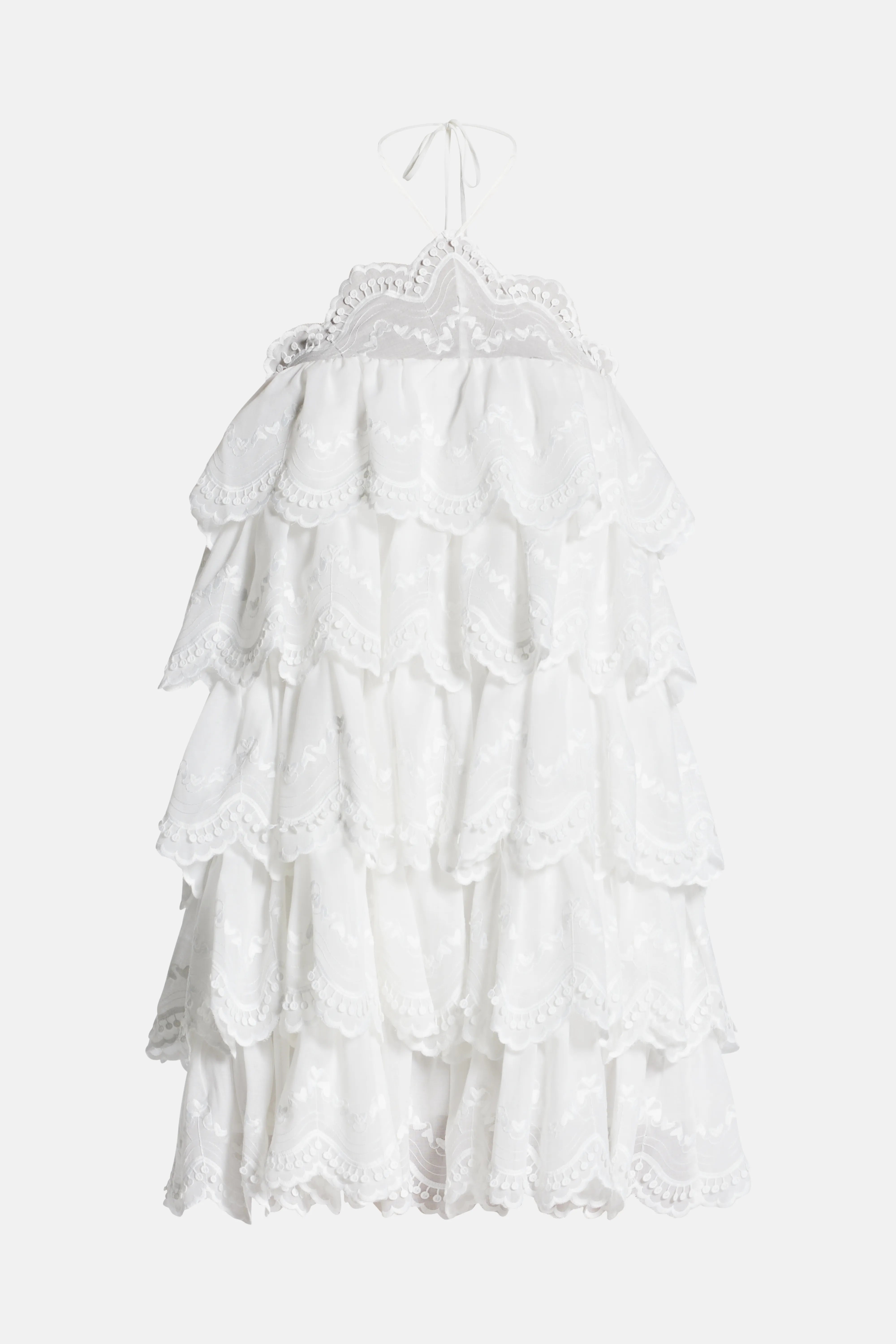 Phi Phi Halter Neck Ruffle Cotton Mini Dress in White
